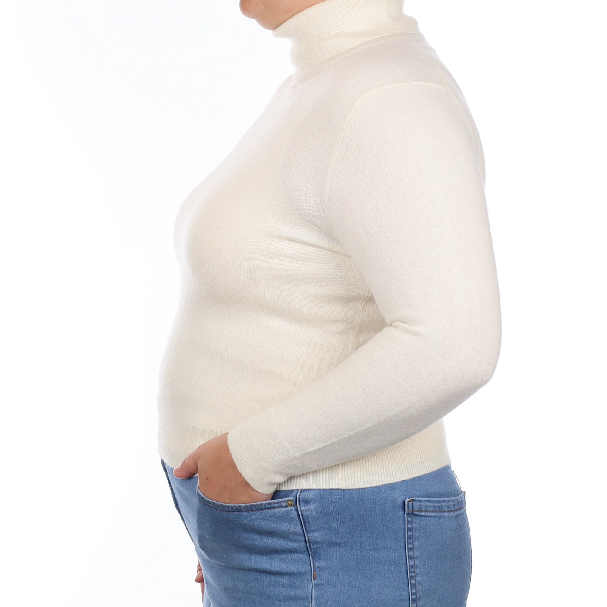 Vanilla Cream Cashmere Polo Neck Jumper Large