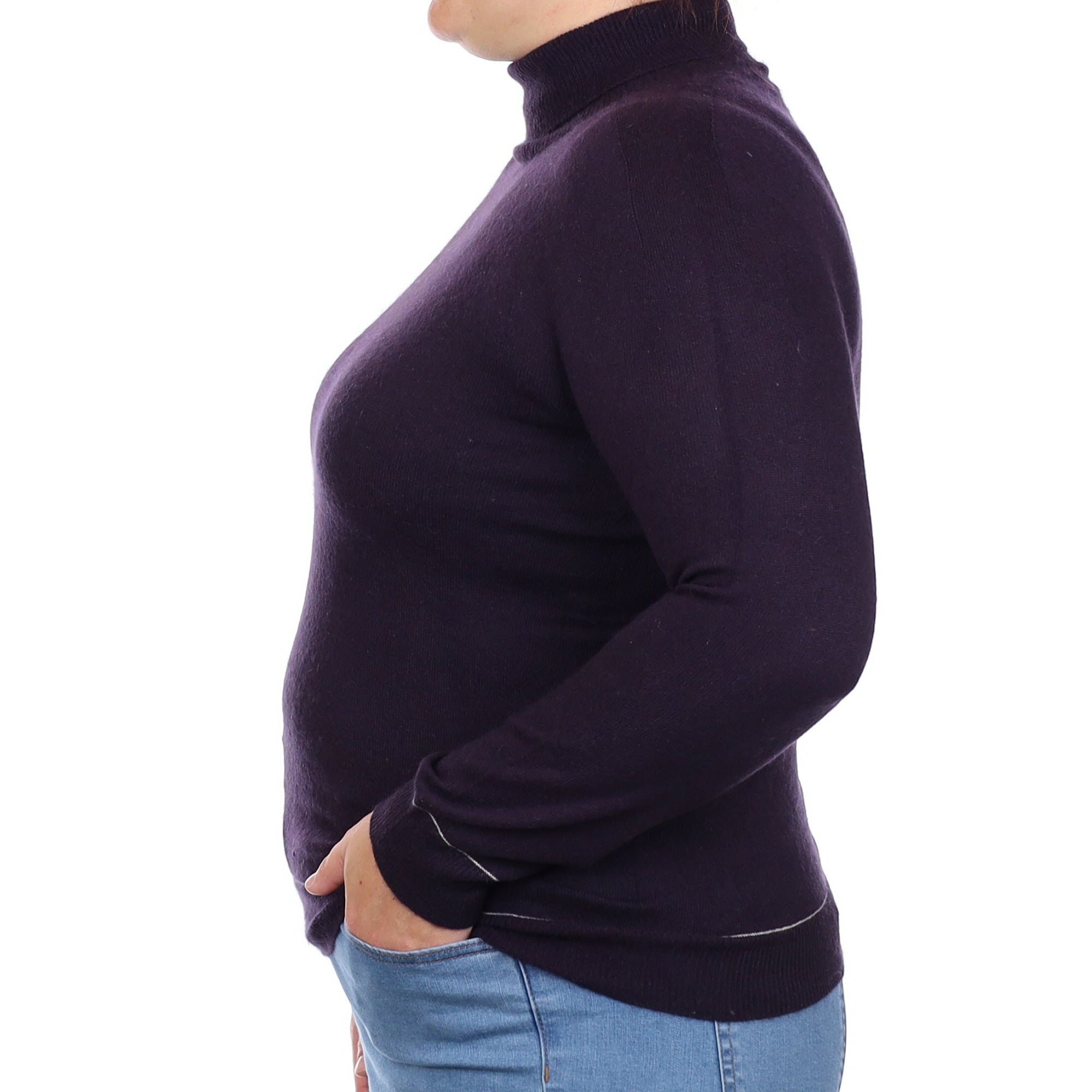 Dark Navy White Trim Cashmere Polo Neck Jumper Large