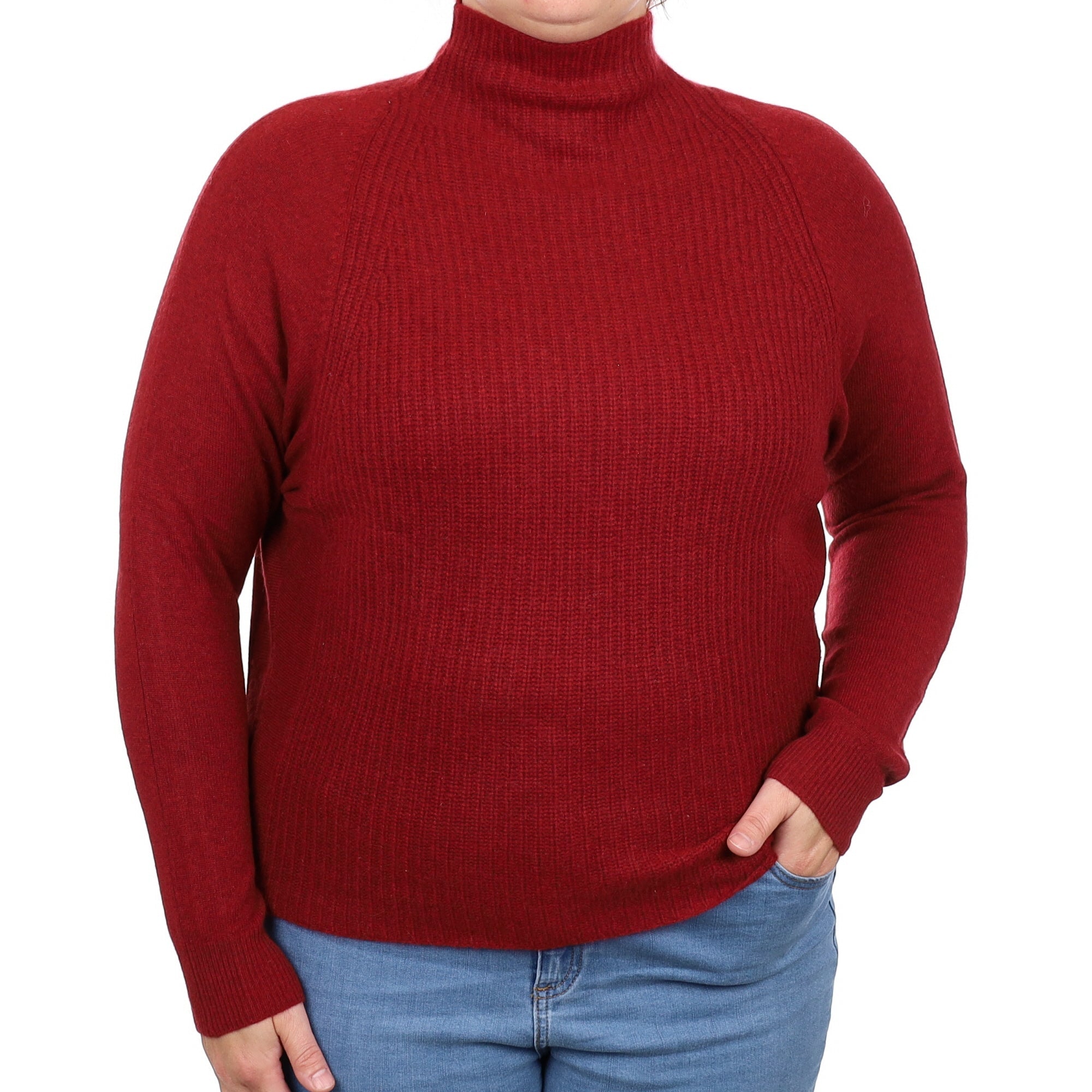 Burgundy Textured Batwing Cashmere Turtleneck Jumper Large
