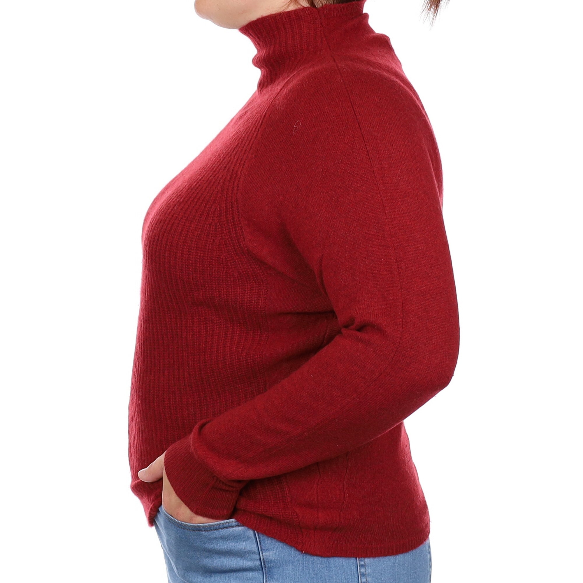 Burgundy Textured Batwing Cashmere Turtleneck Jumper Large