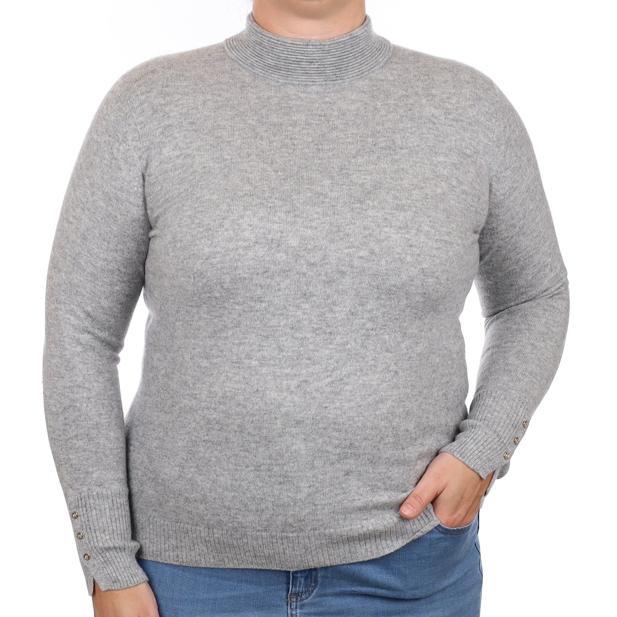 Smoke Grey Cashmere Zip Fasten Turtleneck Jumper Large