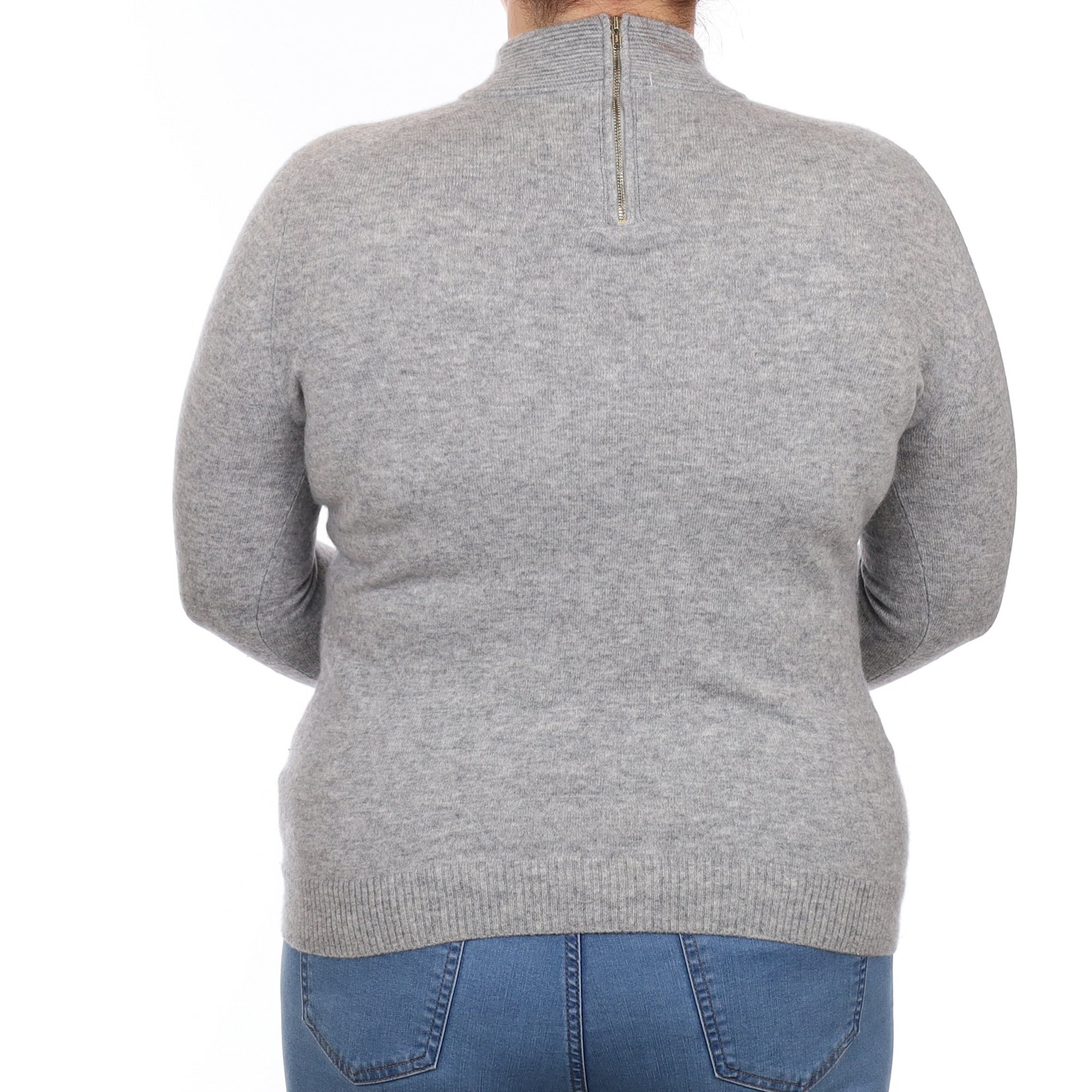 Smoke Grey Cashmere Zip Fasten Turtleneck Jumper Large