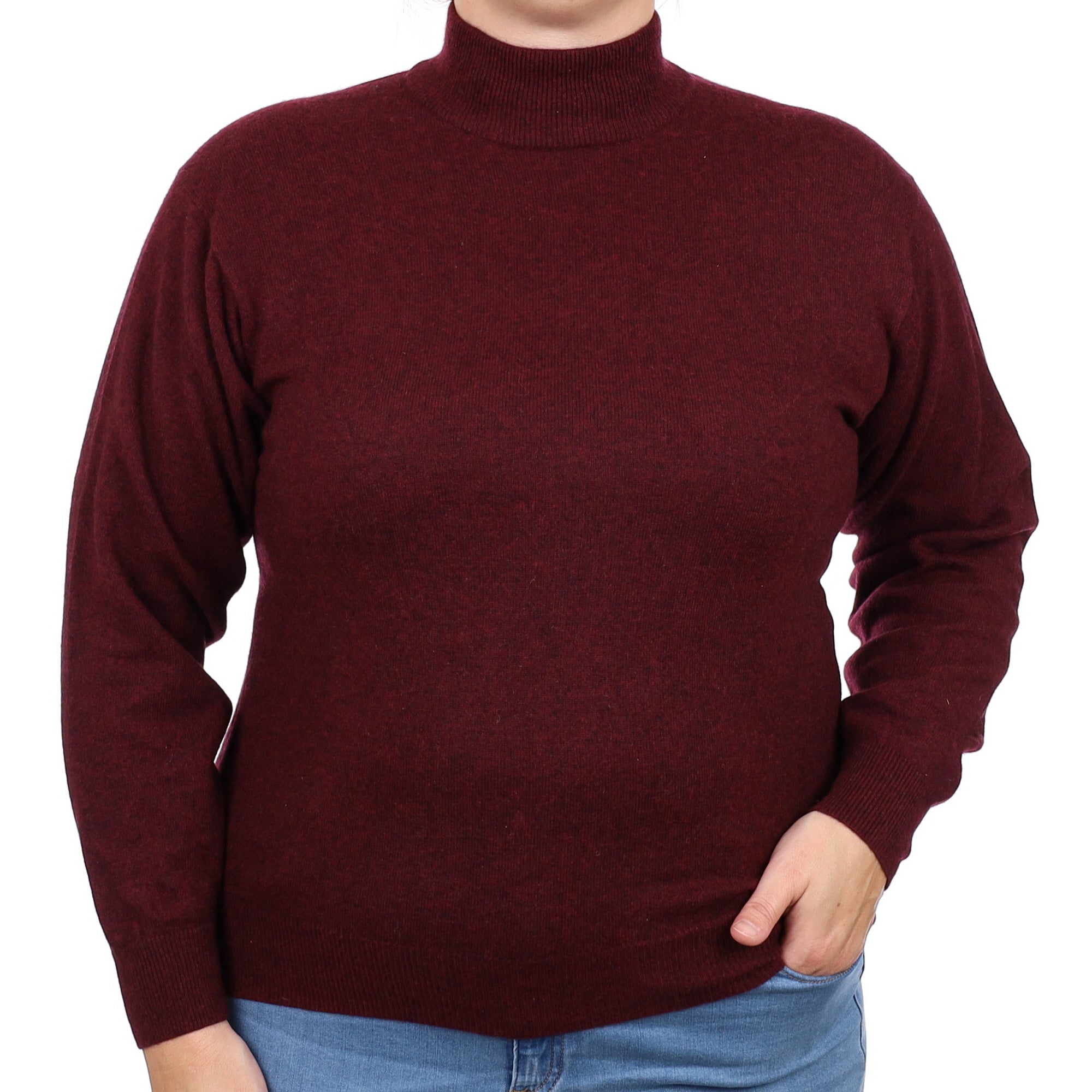 Wine Red Marl Cashmere Turtleneck Jumper Large