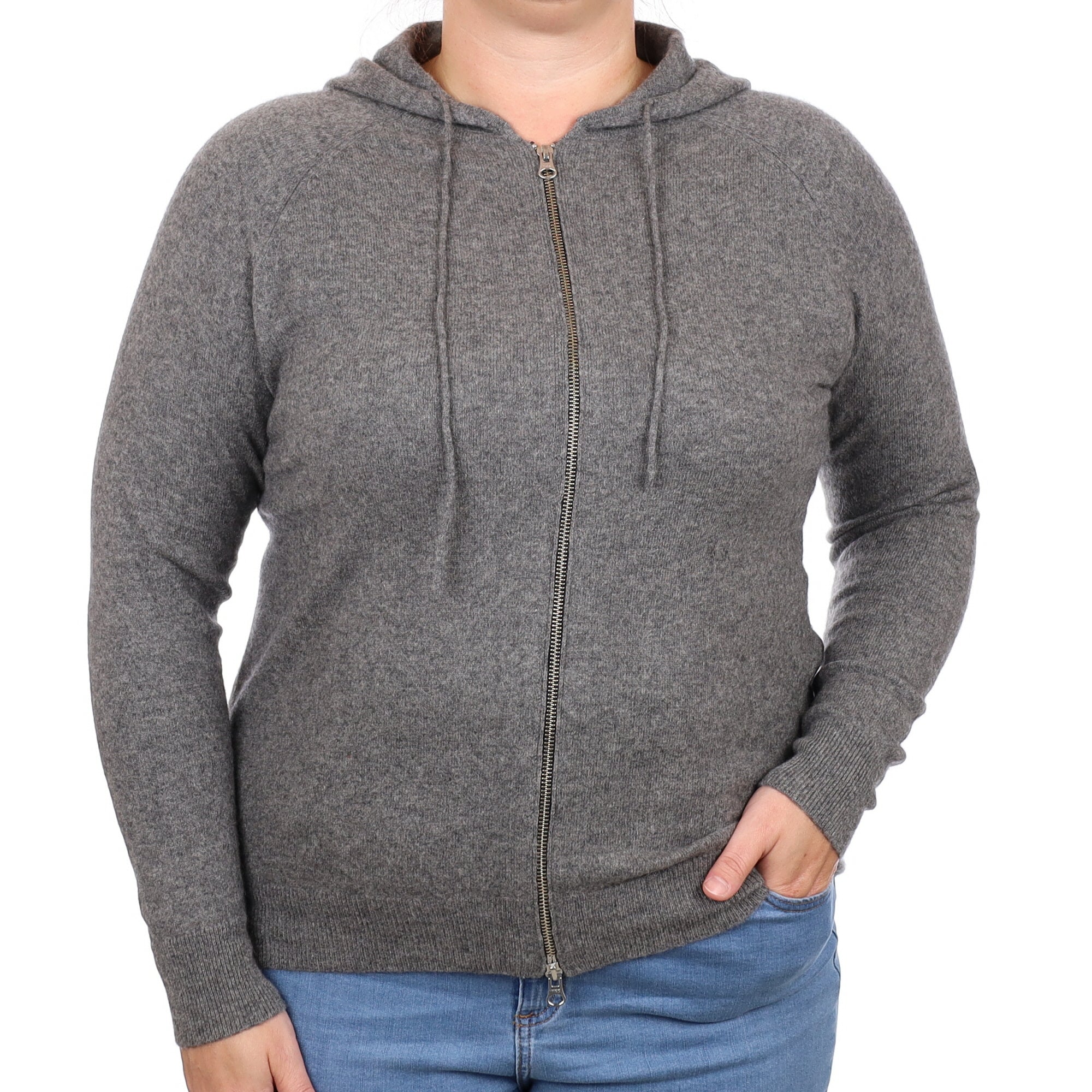 Slate Grey Cashmere Zip Up Hoodie Large