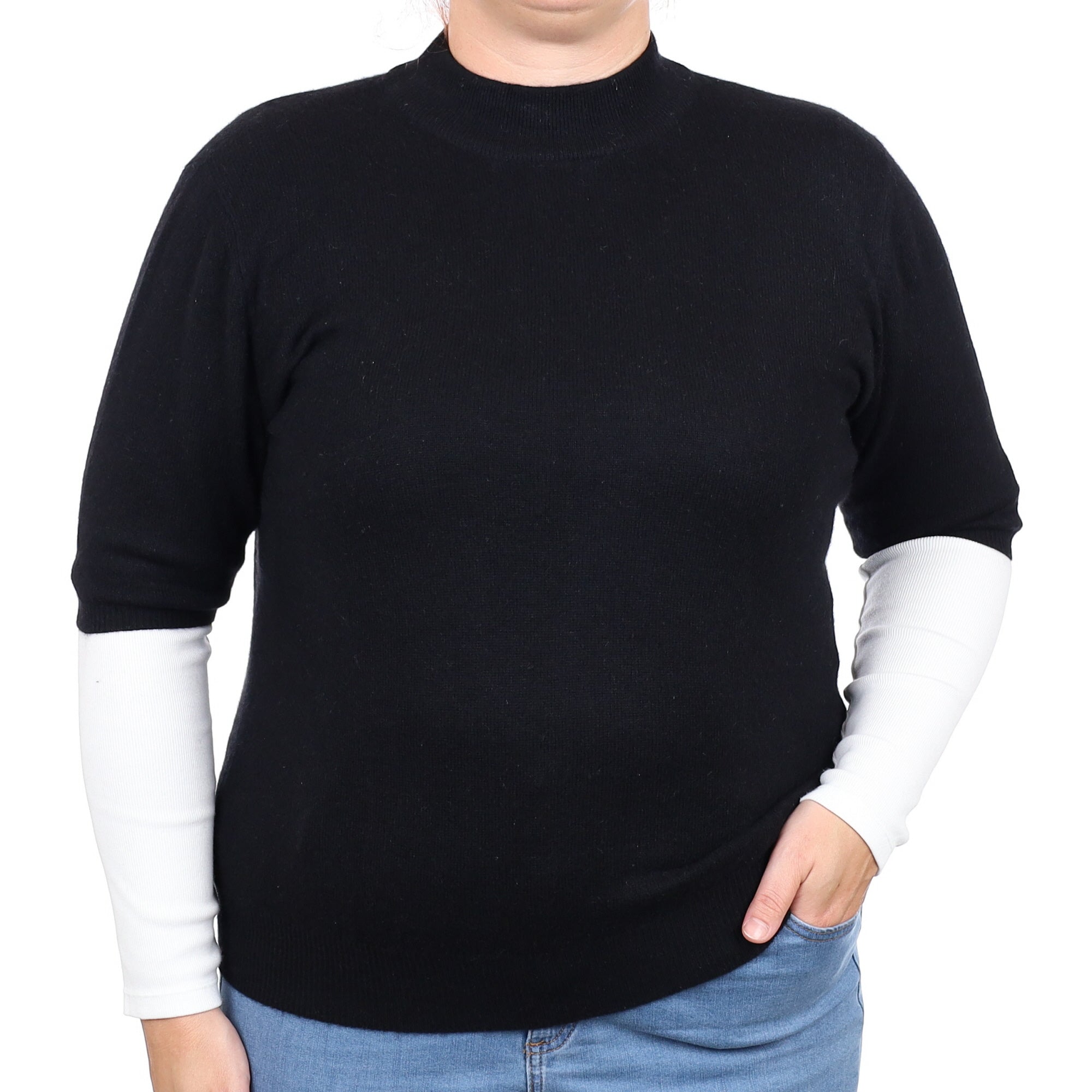 Black Cashmere Short Sleeved Turtle Neck Jumper Large