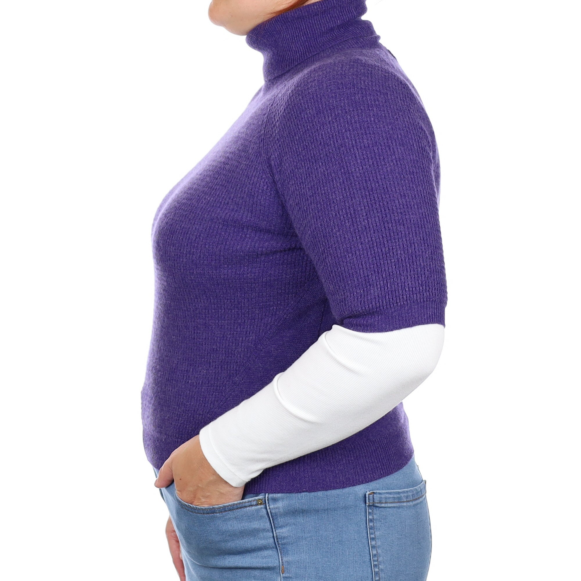 Amethyst Purple Cashmere Short Sleeved Polo Neck Jumper Large