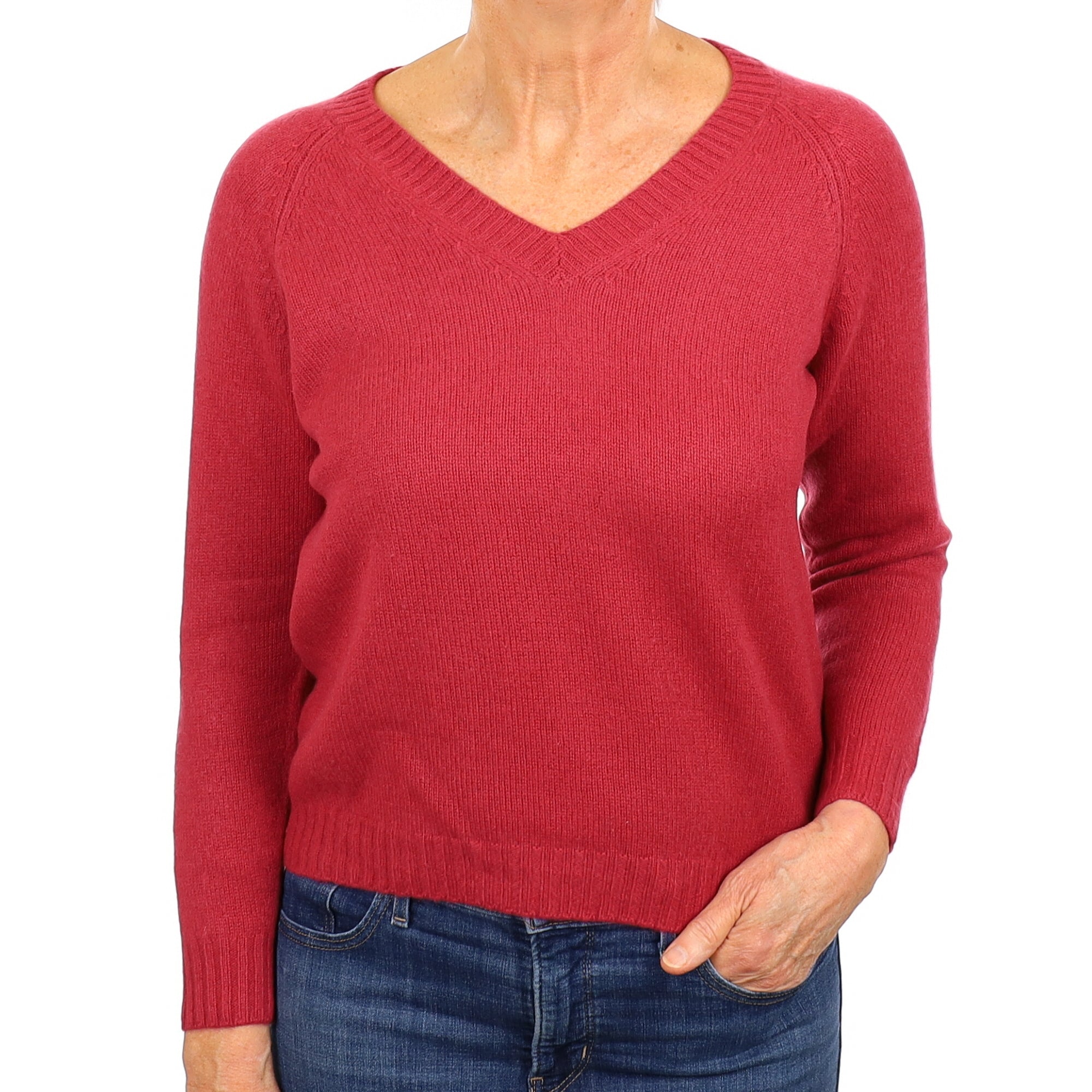 Raspberry Pink Cashmere V Neck Jumper Medium