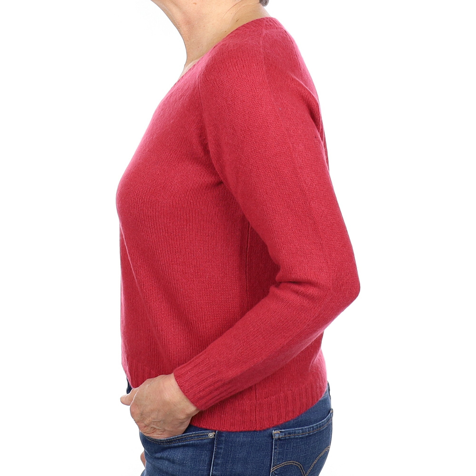 Raspberry Pink Cashmere V Neck Jumper Medium