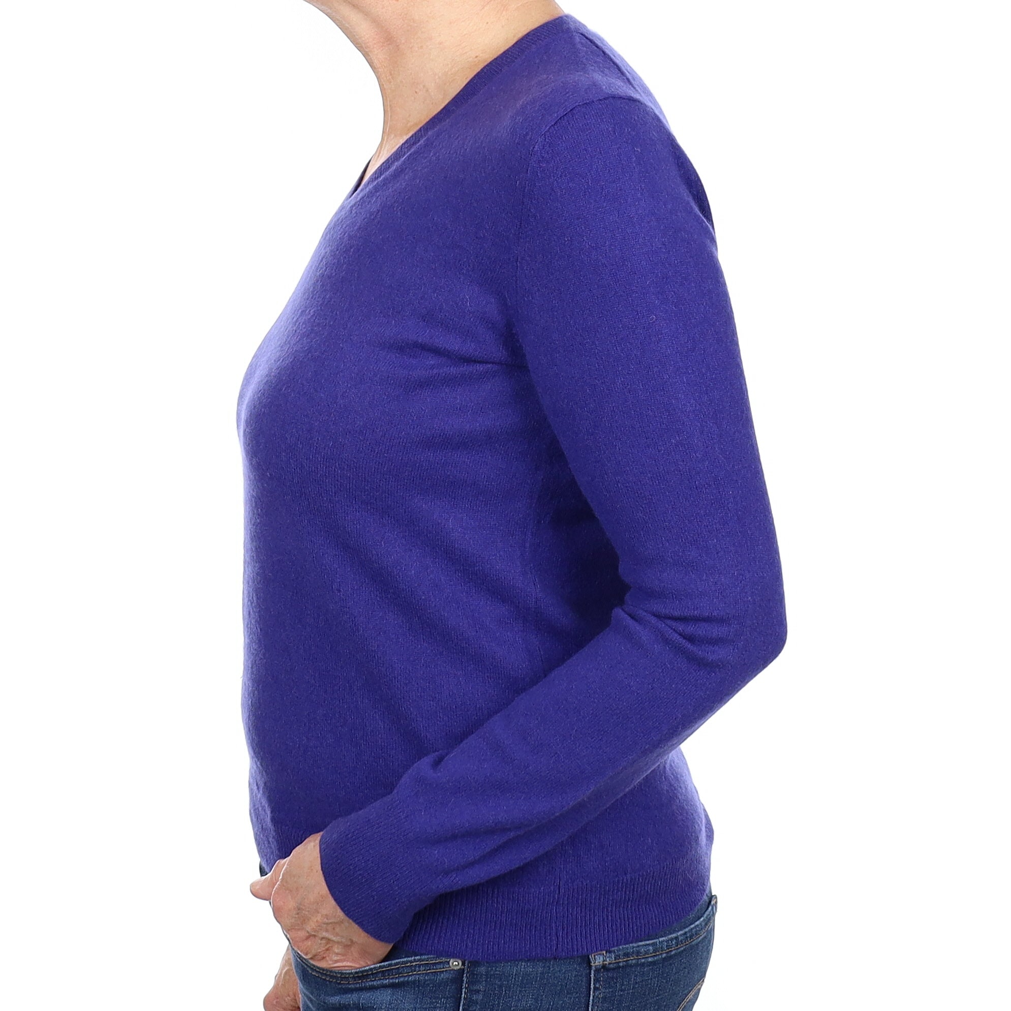 Iris Purple Cashmere V Neck Jumper Medium