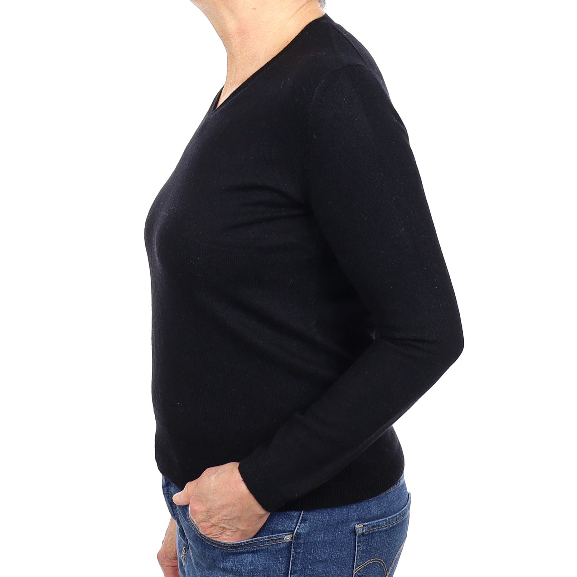 Black Cashmere V Neck Jumper Medium