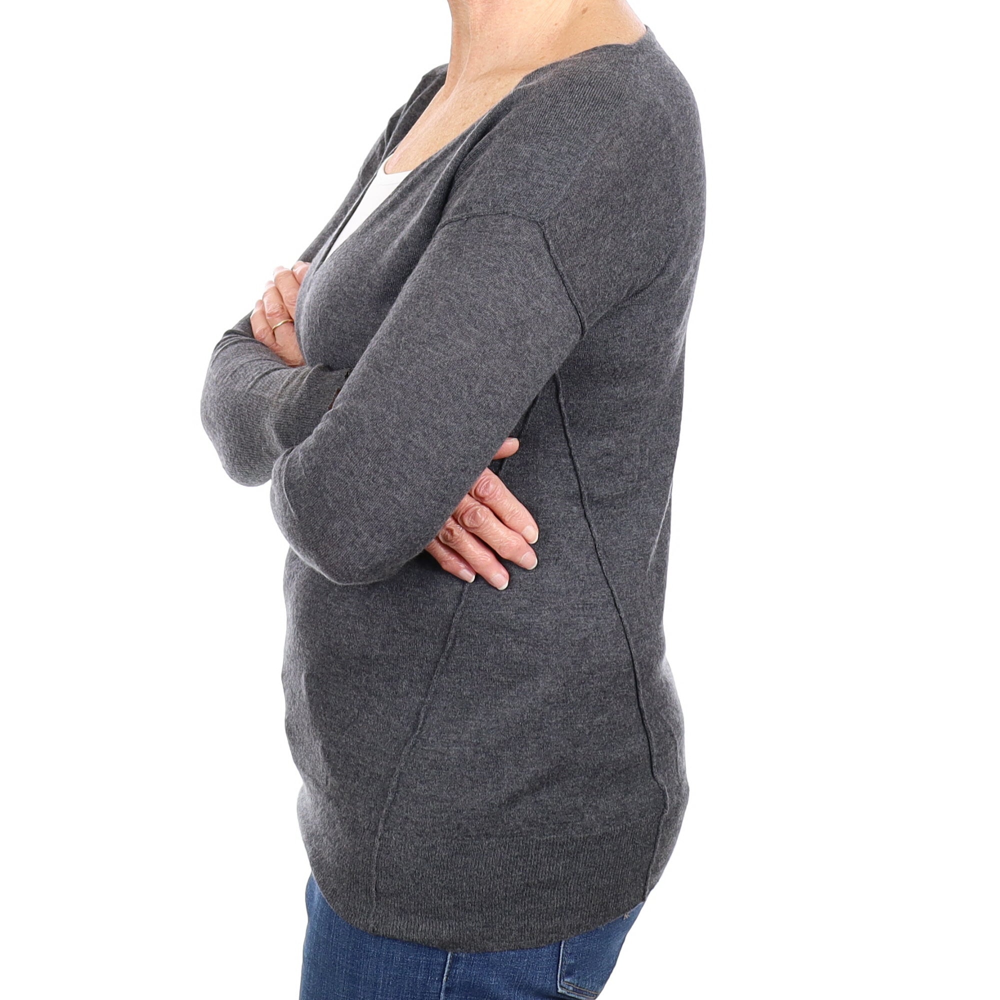 Charcoal Grey Cashmere V Neck Jumper Medium