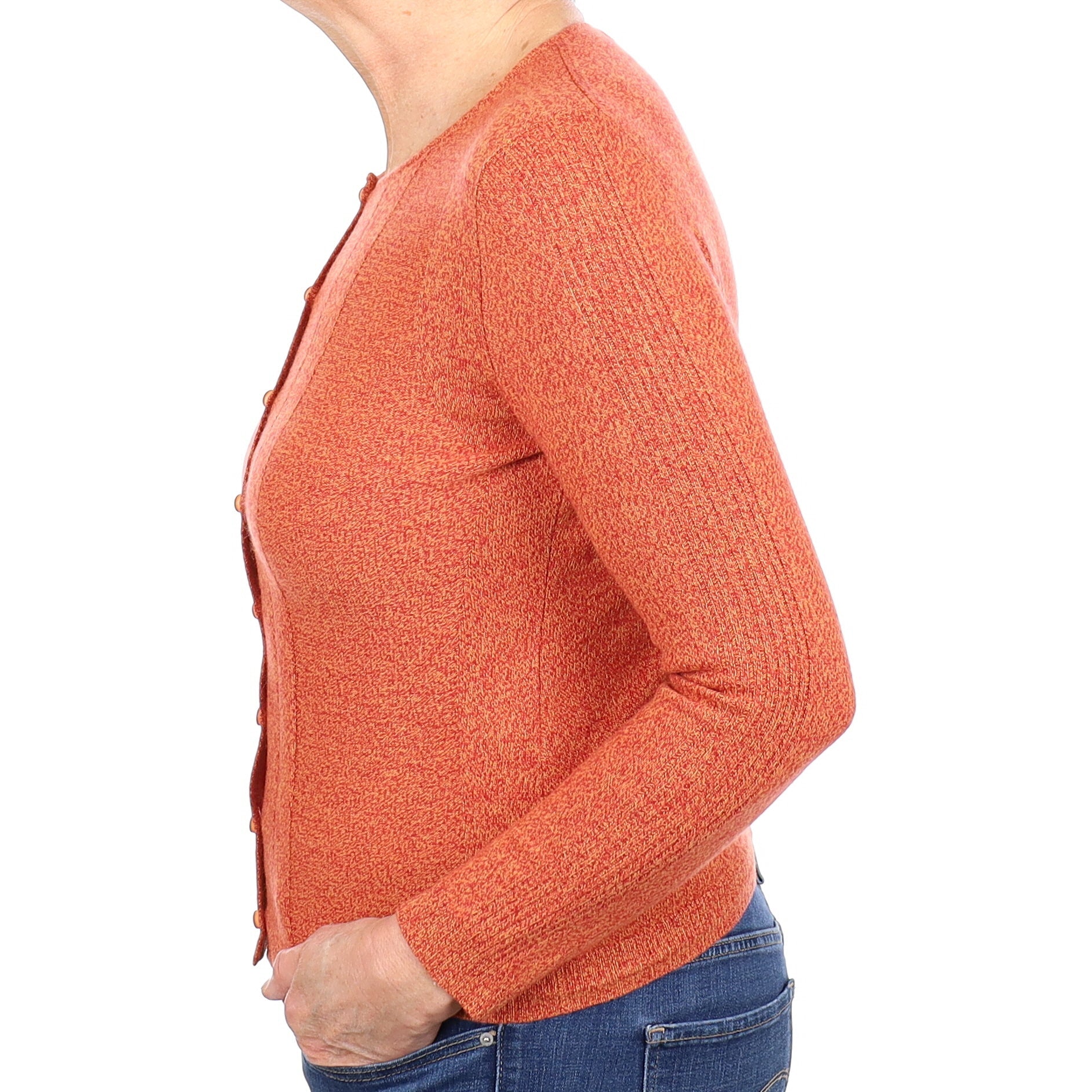 Burnt Orange Marl Cashmere Crew Neck Cardigan Medium