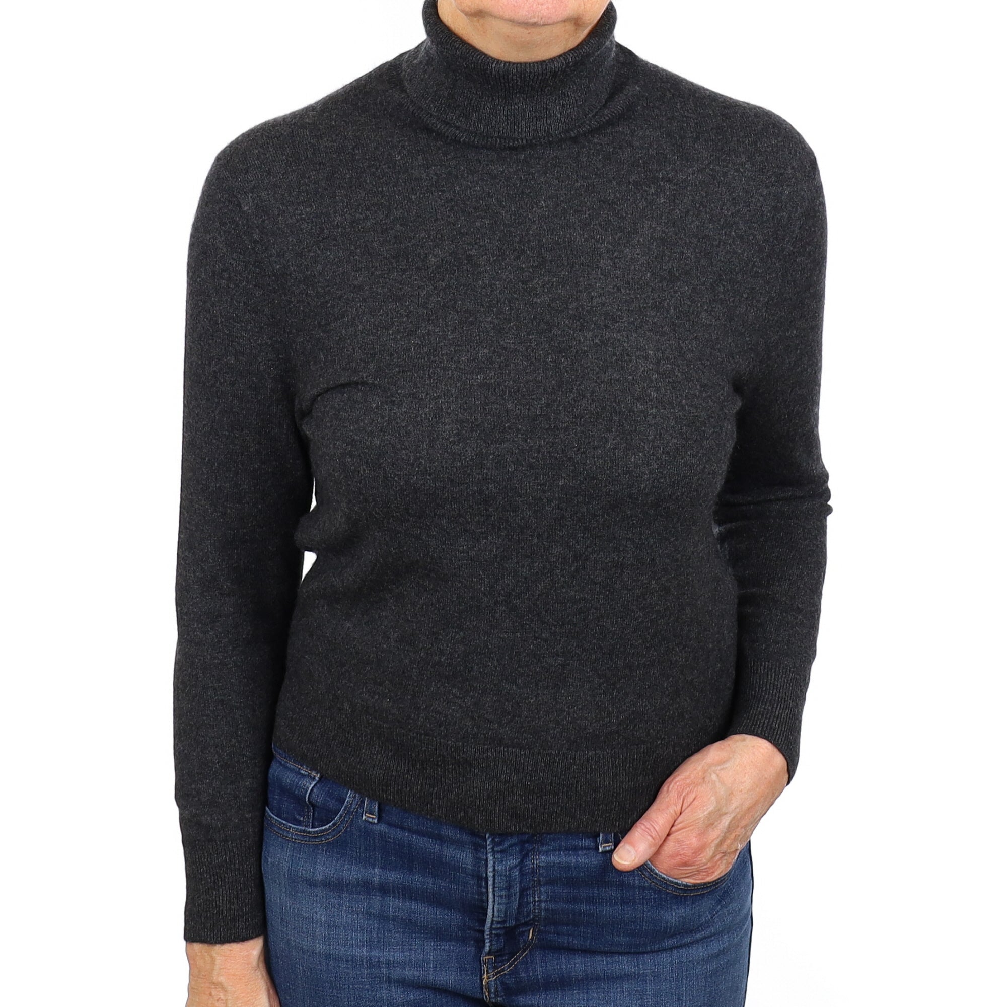 Charcoal Grey Cashmere Polo Jumper Medium