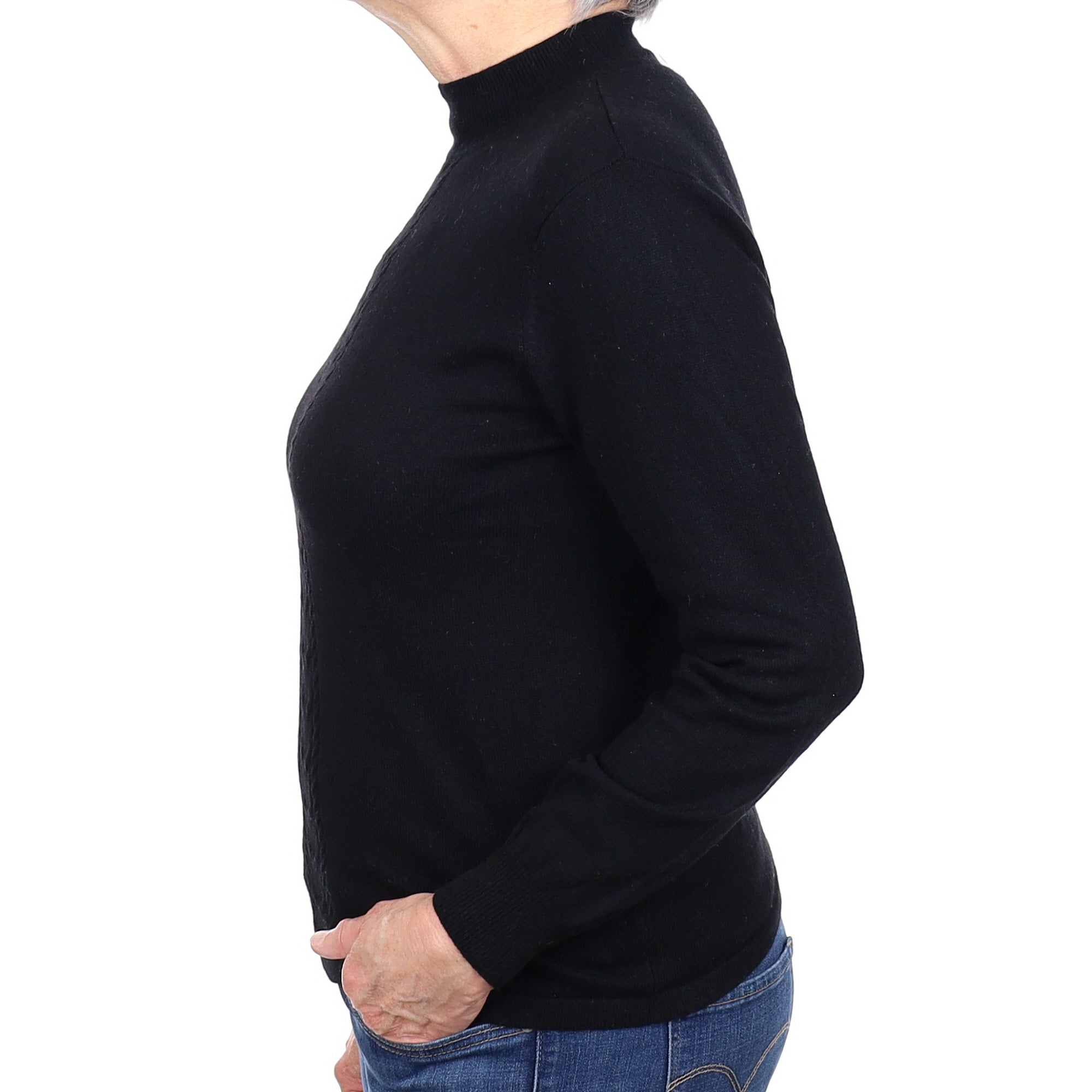 Black Cashmere Cable Detail Turtleneck Jumper Medium