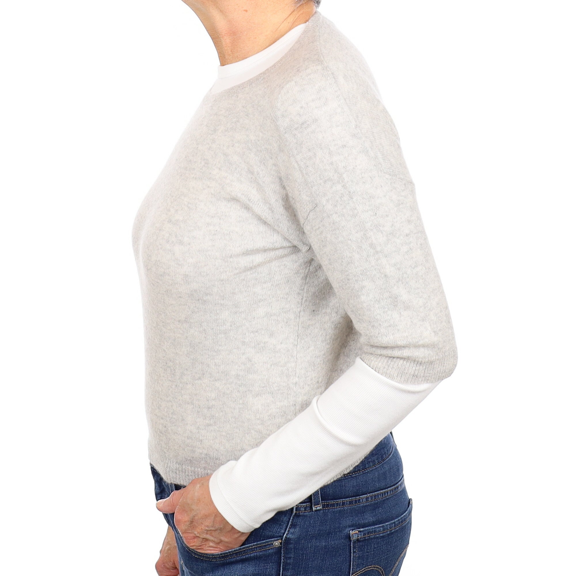 Mist Grey Cashmere Short Sleeve Crew Neck Jumper Medium