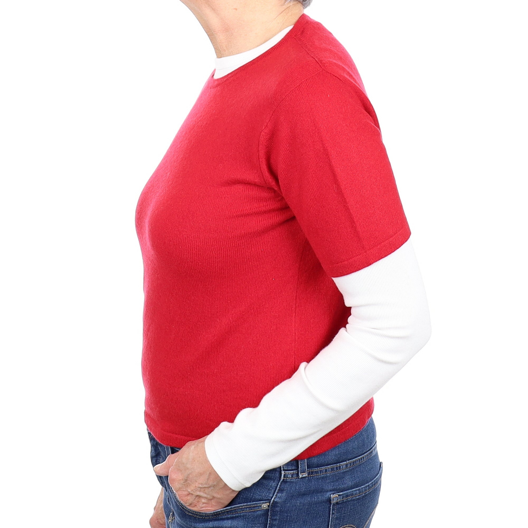 Strawberry Red Cashmere Short Sleeve Crew Neck Jumper Medium