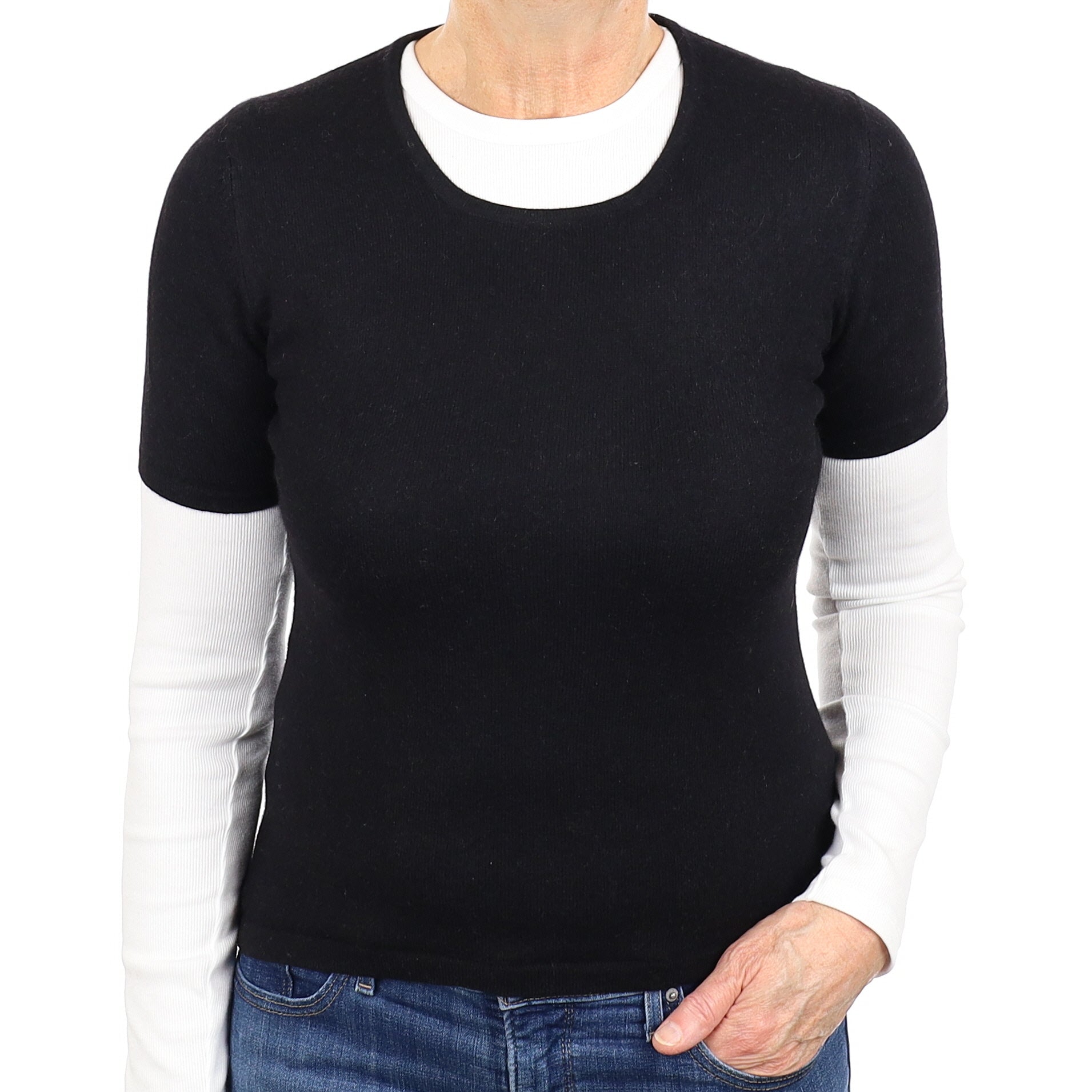 Black Cashmere Short Sleeve Crew Neck Jumper Medium