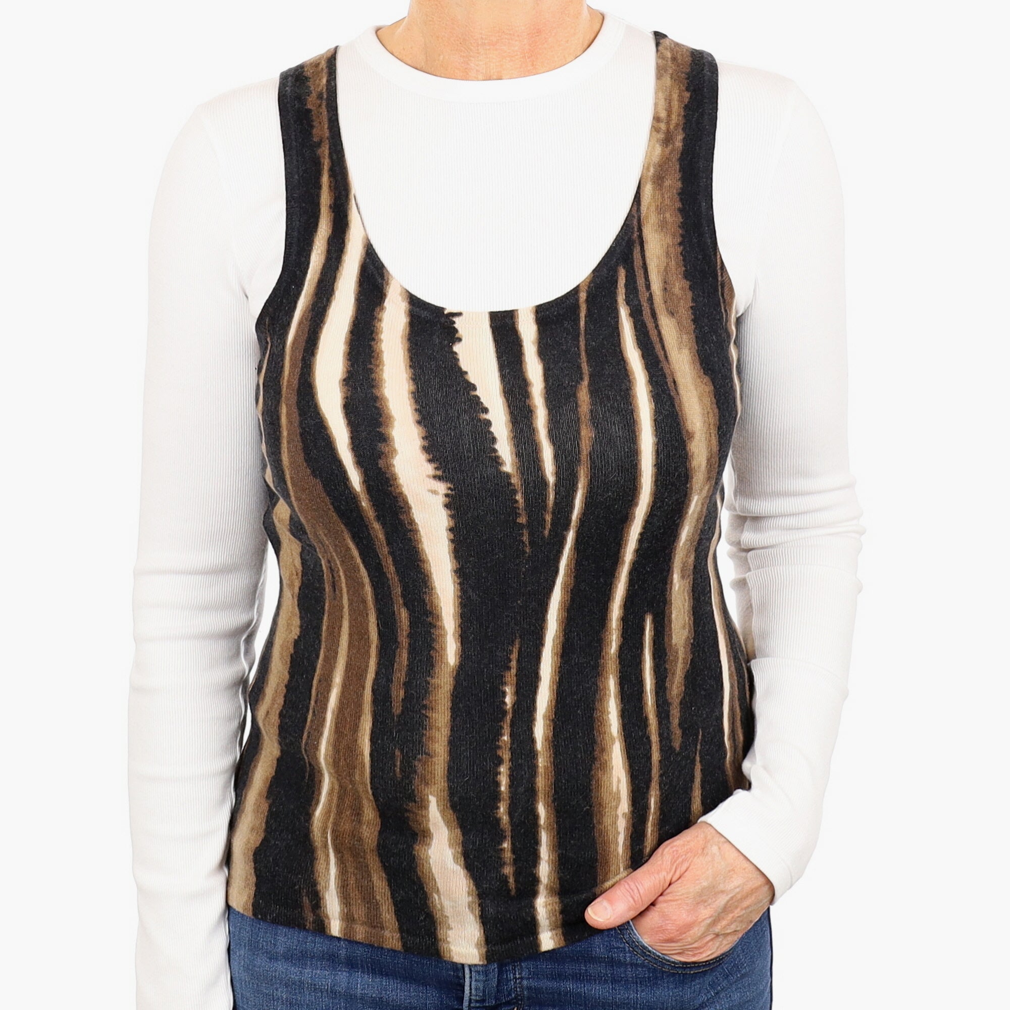 Neiman Marcus Nutmeg and Black Zebra Cashmere Vest Medium
