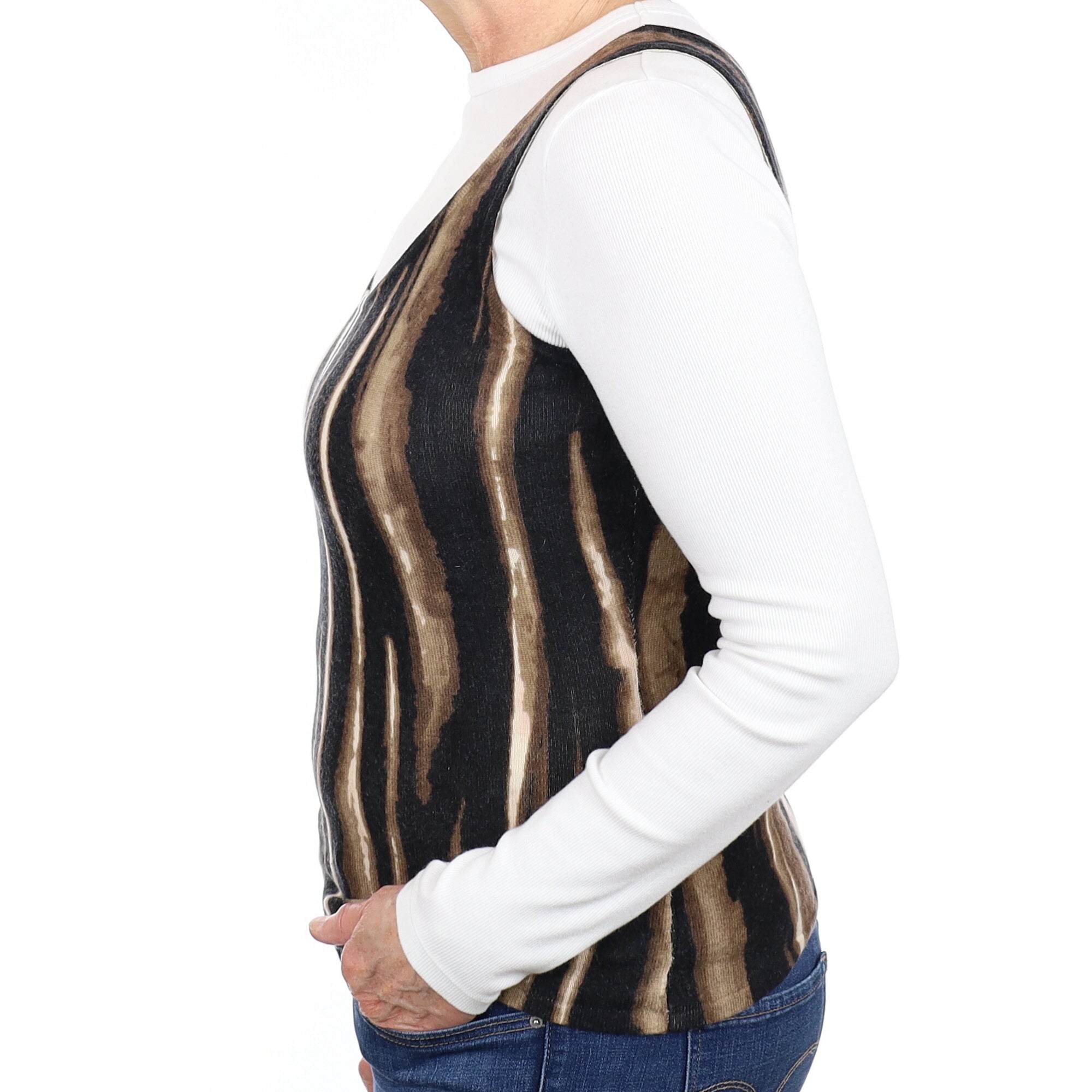 Neiman Marcus Nutmeg and Black Zebra Cashmere Vest Medium