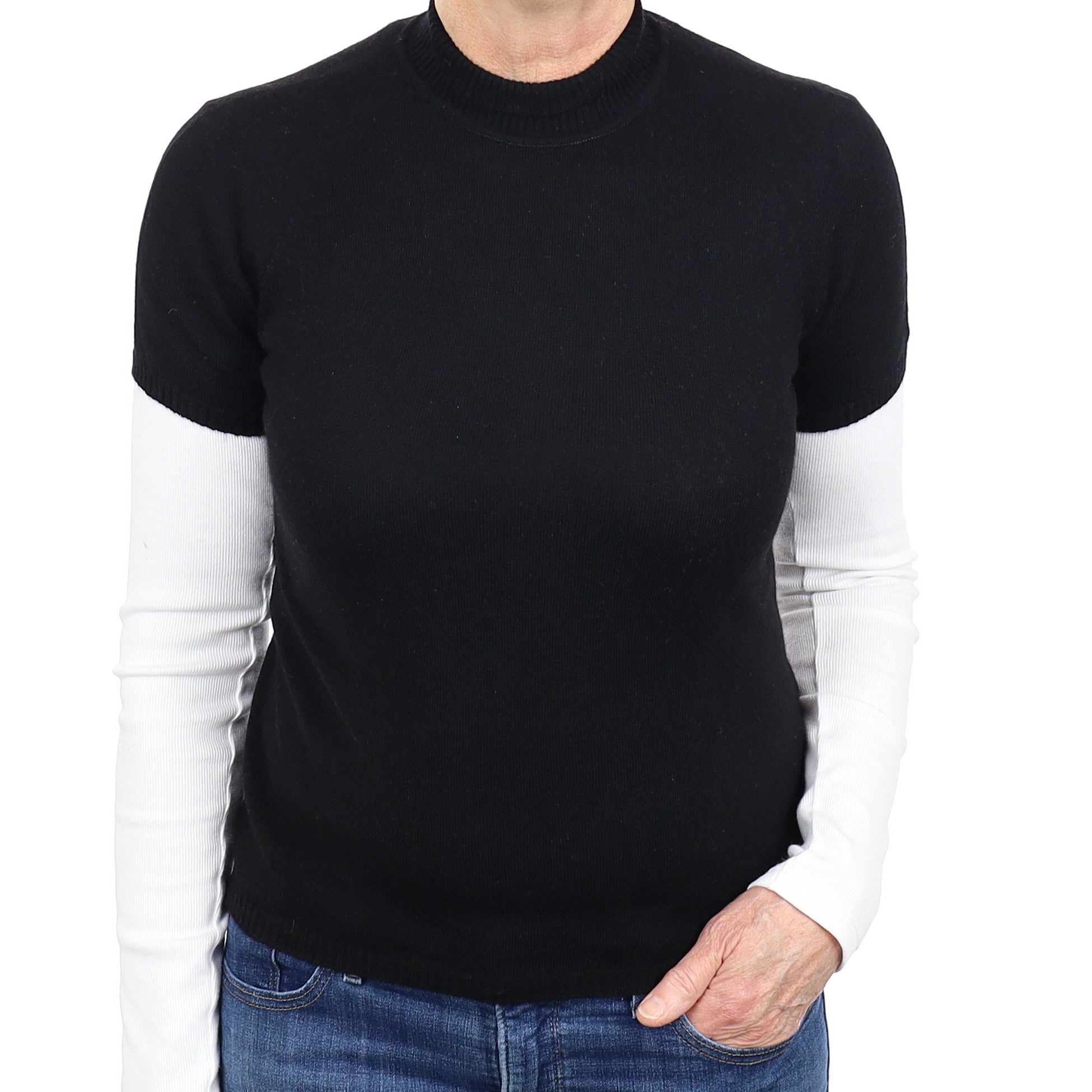 Black Cashmere Short Sleeve Turtle Neck Jumper Medium