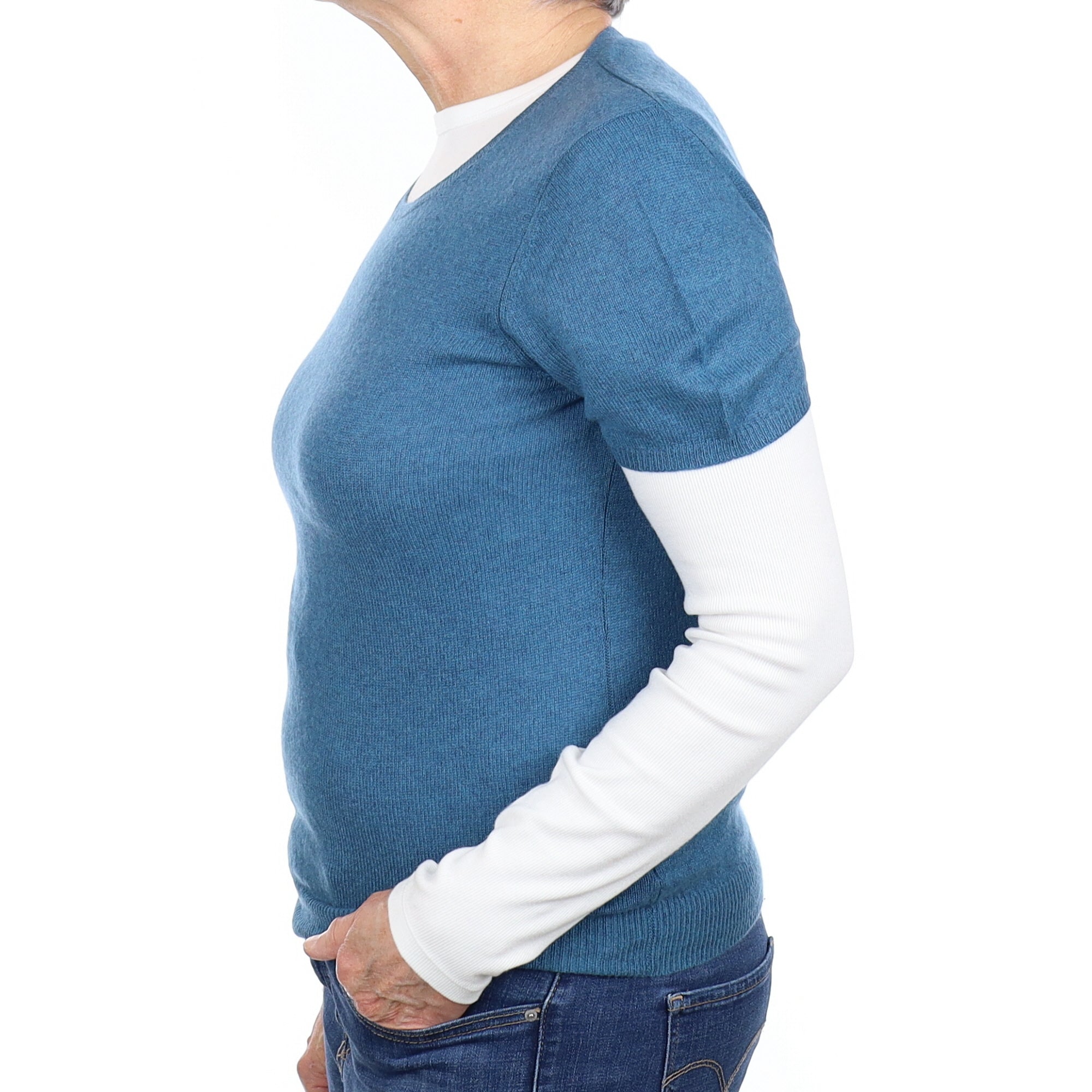 Ocean Blue Cashmere Short Sleeve Crew Neck Jumper Medium