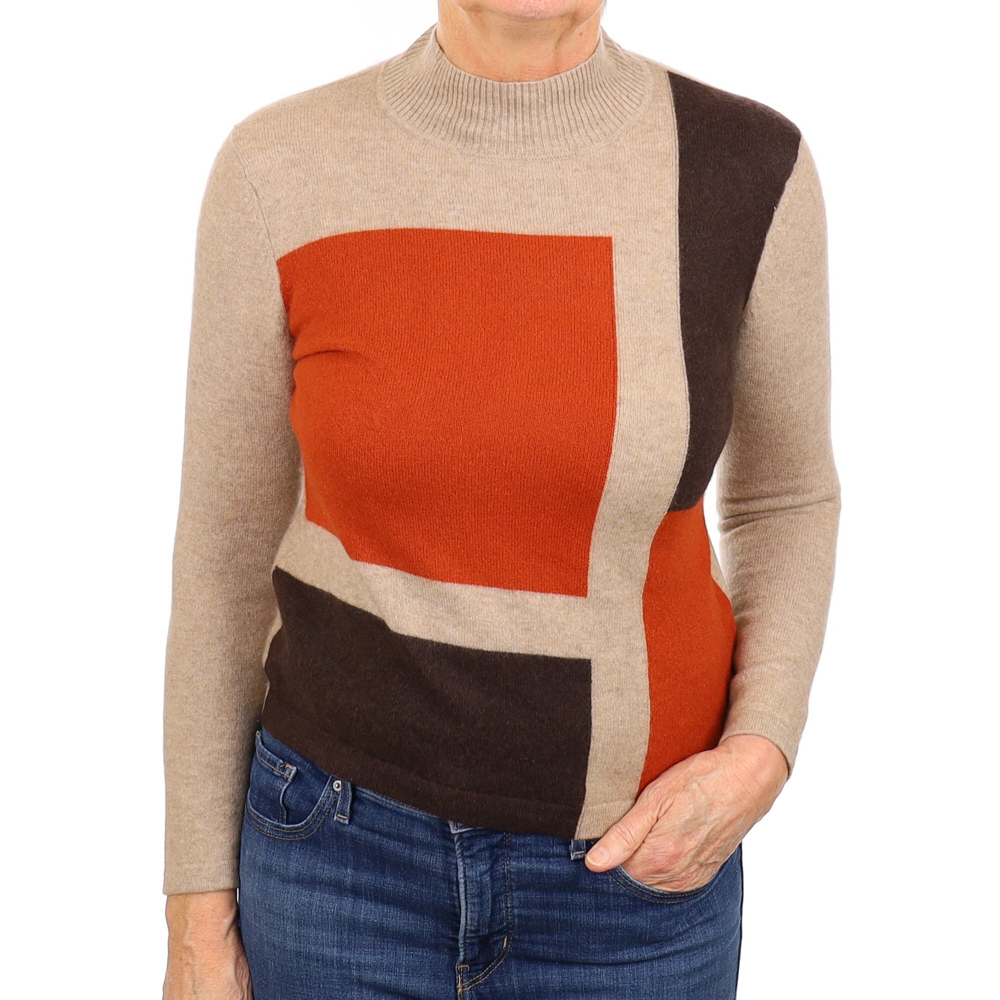 Taupe Patterned Cashmere Turtleneck Jumper Medium