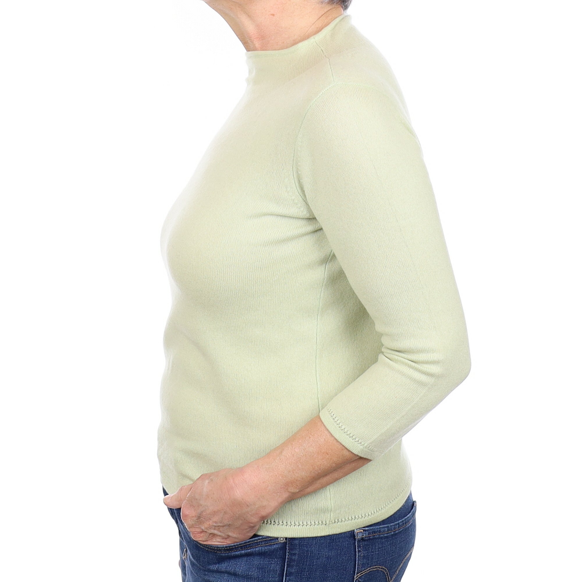 Chicory Green Cashmere Turtleneck Jumper Medium