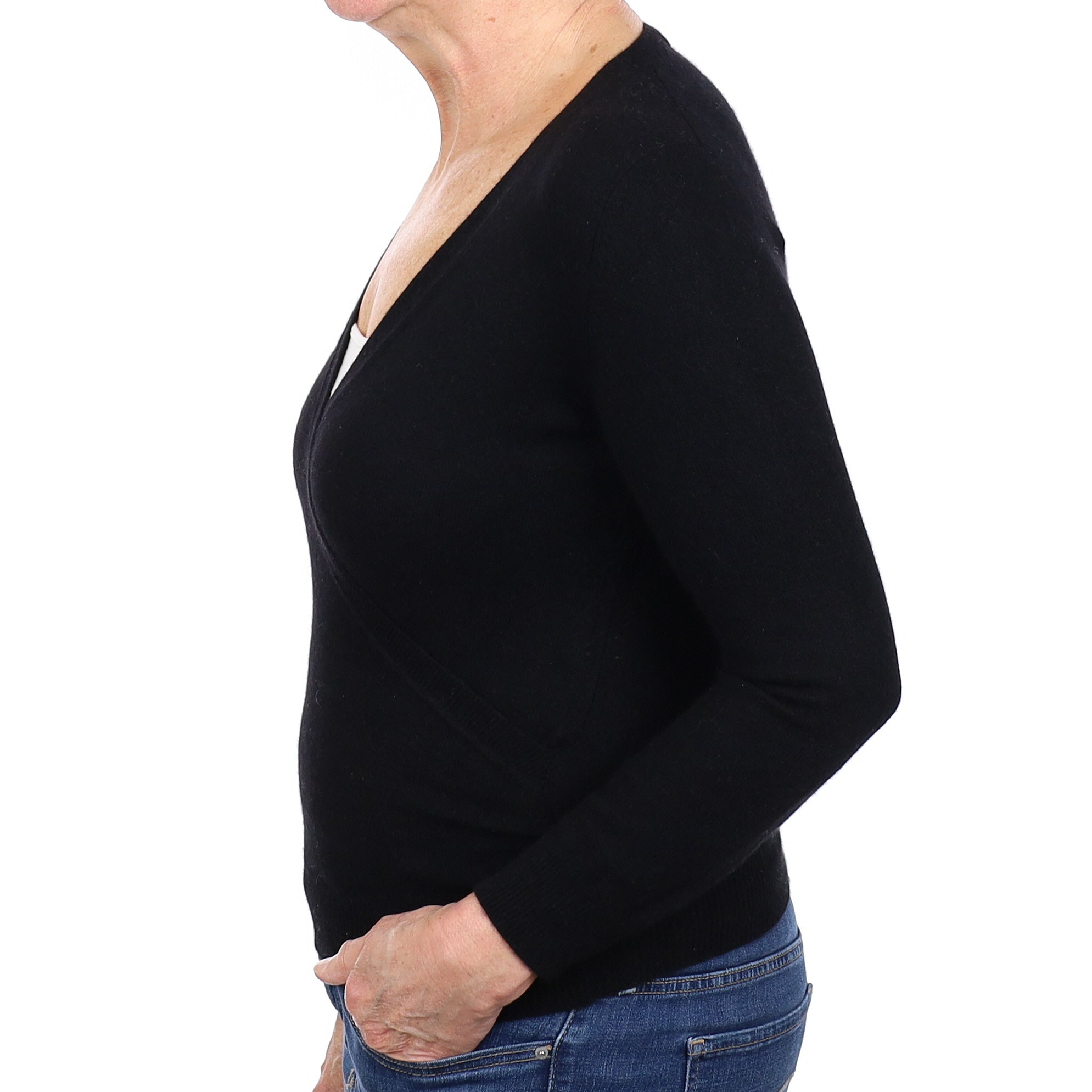 Black Cashmere Cross Over V Neck Jumper Medium