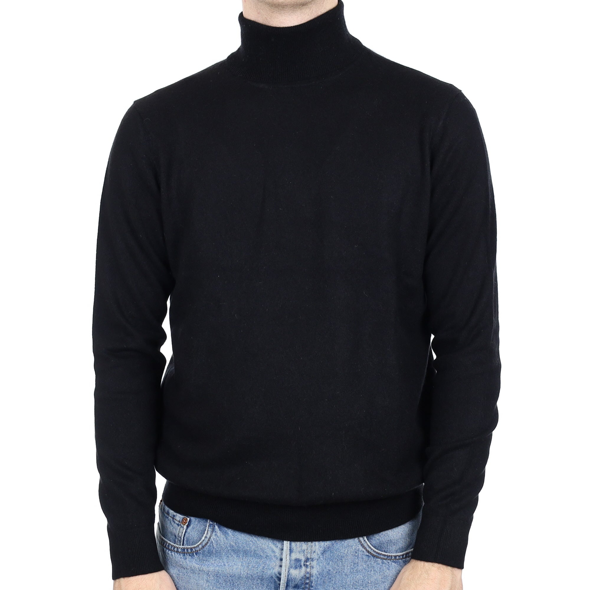 Men's Black Cashmere Polo Neck Jumper Large