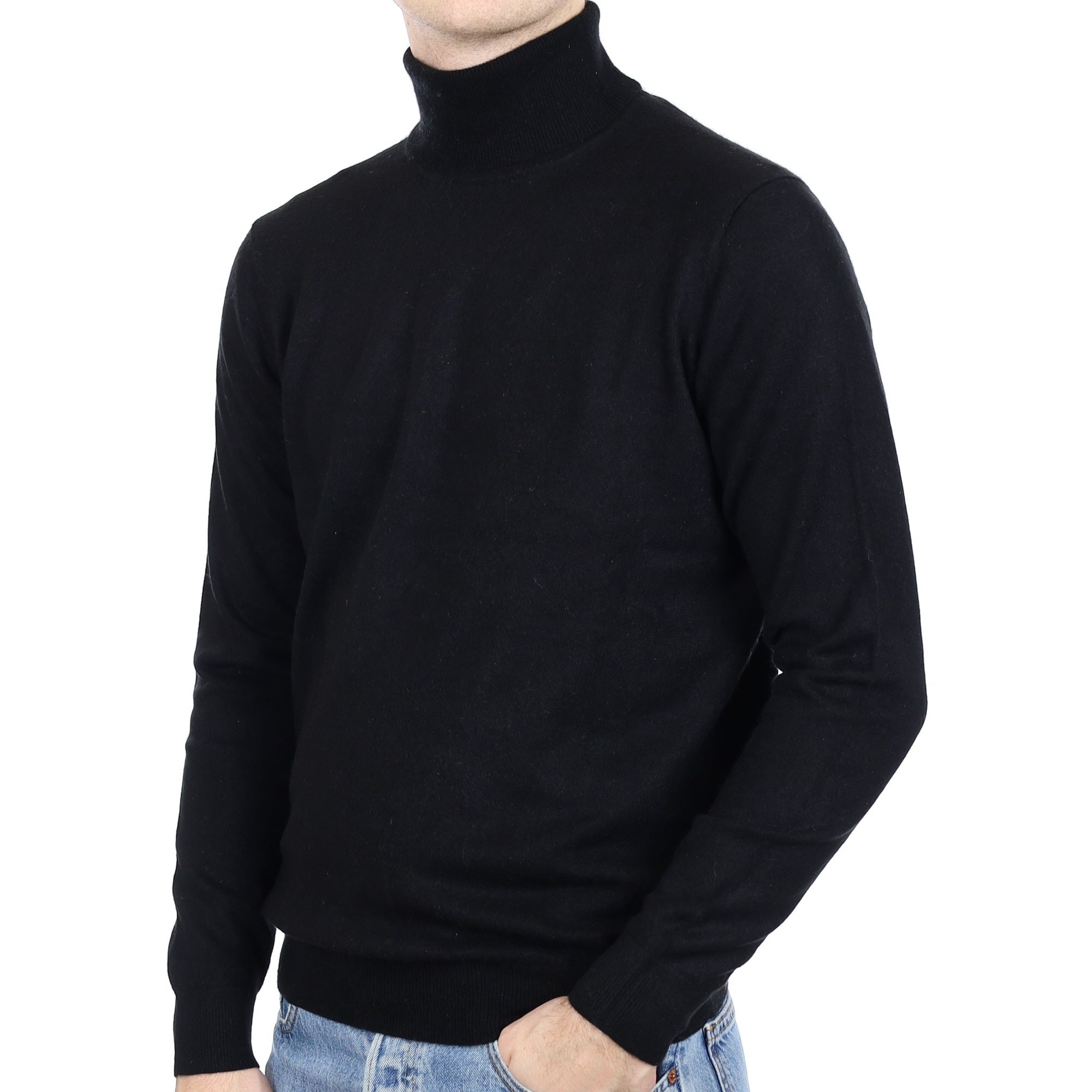 Men's Black Cashmere Polo Neck Jumper Large