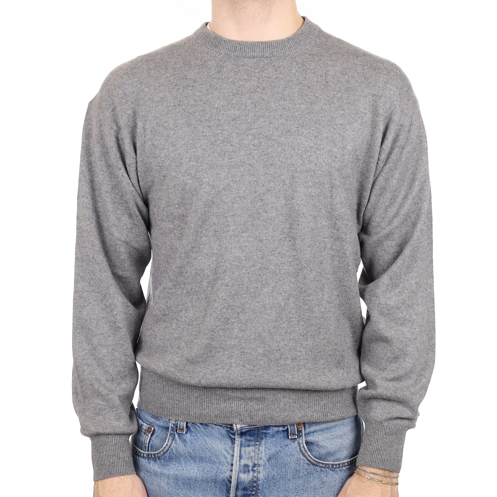 Men's Ash Grey Cashmere Crew Neck Jumper Large