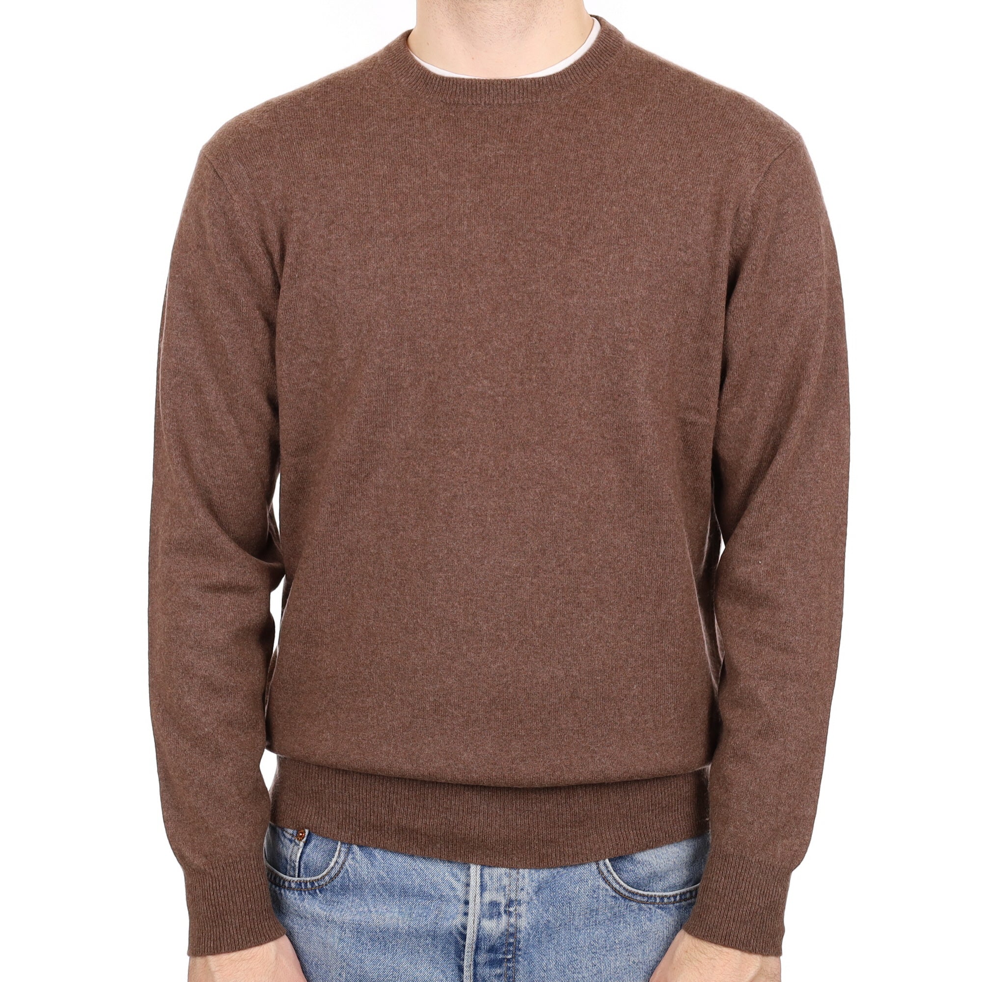 Men's Mole Brown Cashmere Crew Neck Jumper Large