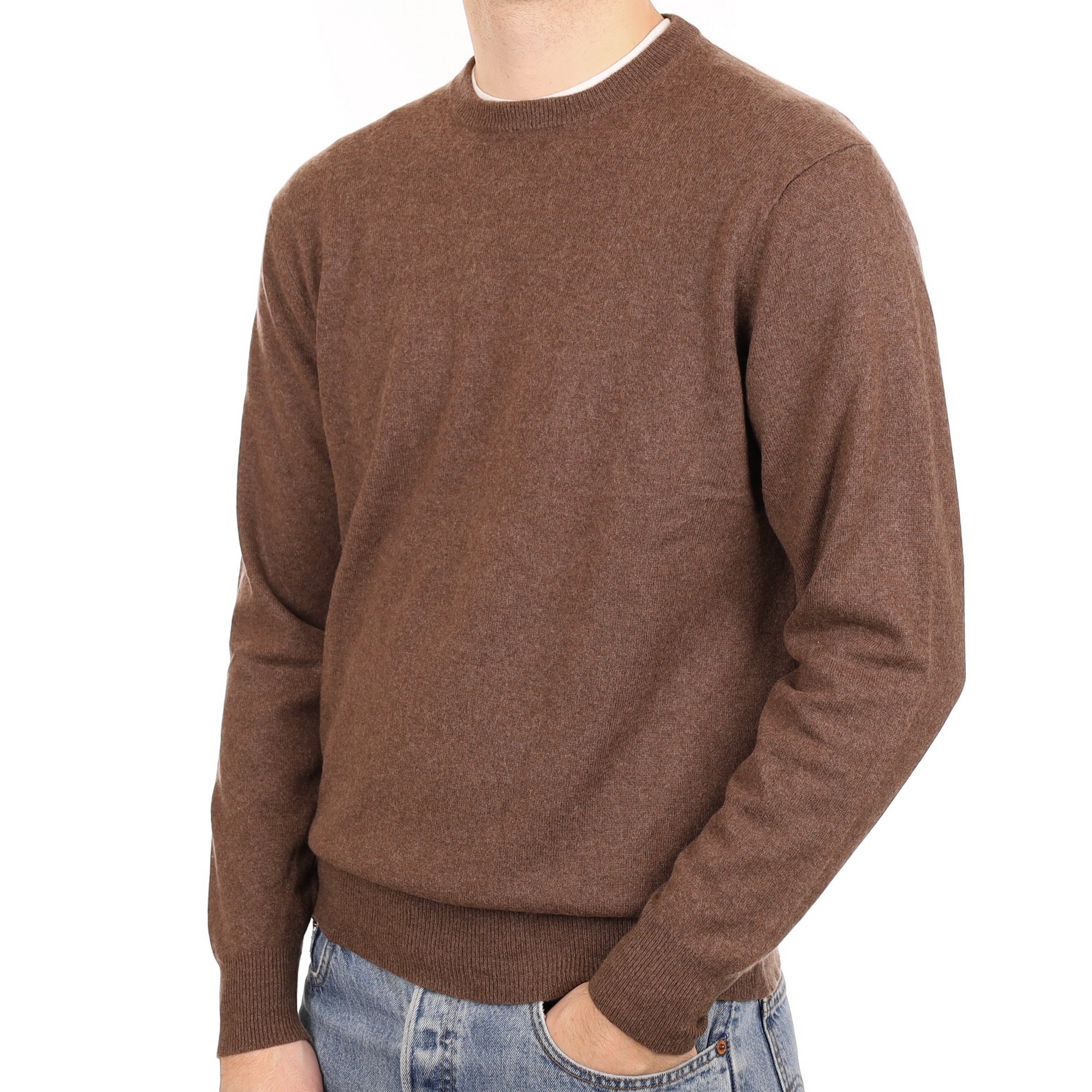 Men's Mole Brown Cashmere Crew Neck Jumper Large