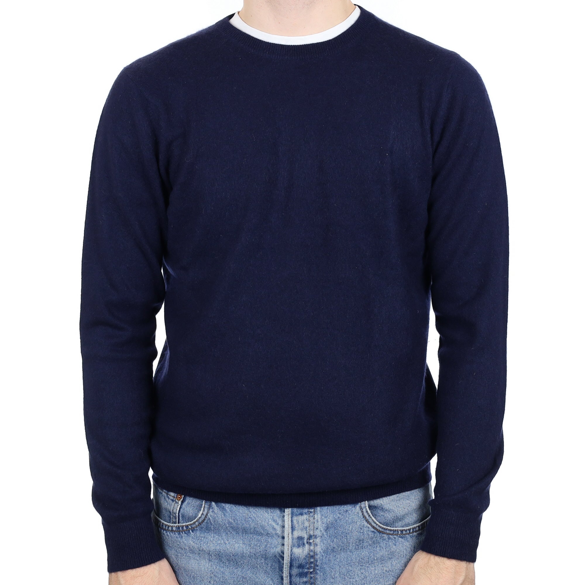 Men's Navy Blue Cashmere Crew Neck Jumper Medium