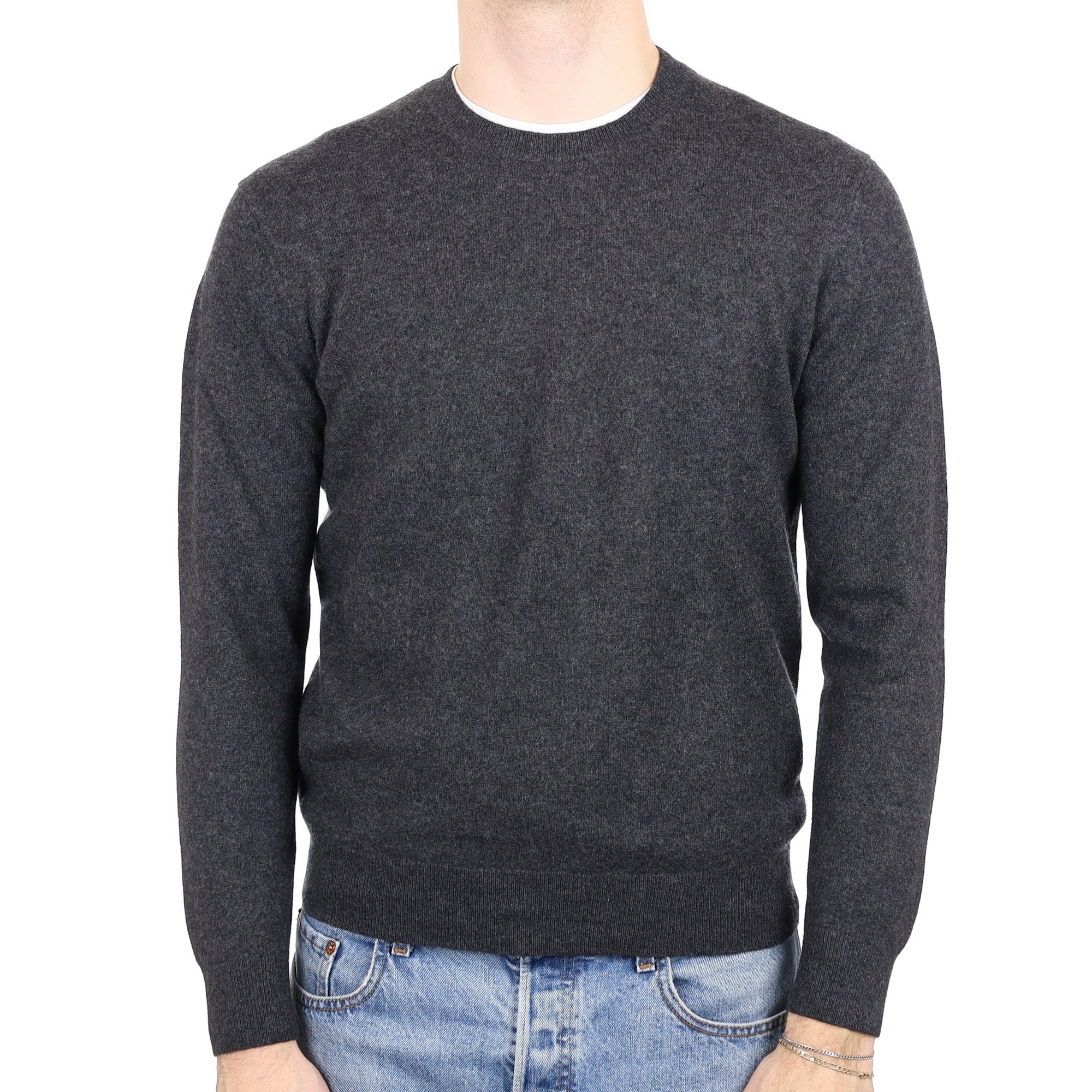 Men's Charcoal Grey Cashmere Crew Neck Jumper Medium