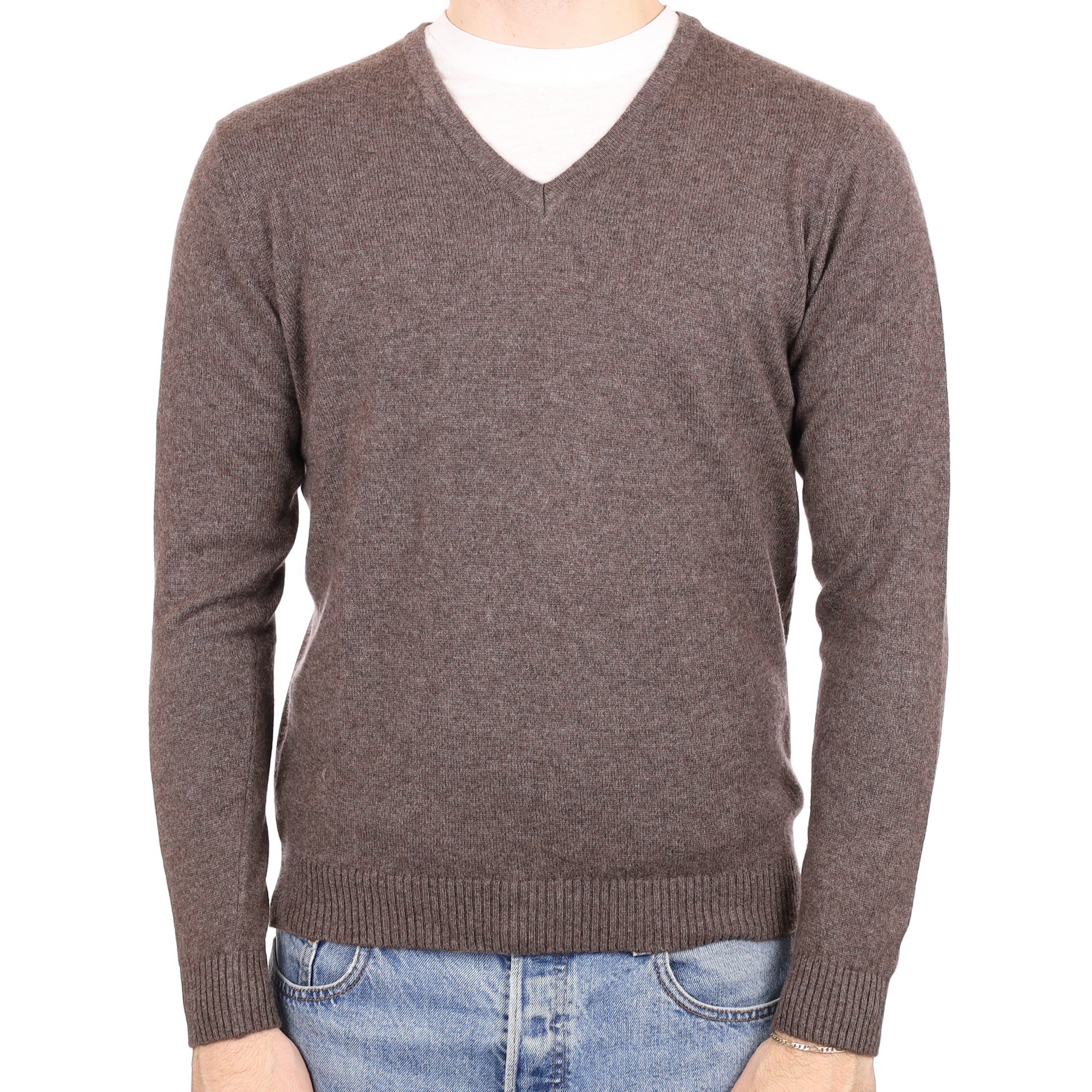 Men's Donkey Brown Cashmere V Neck Jumper Medium