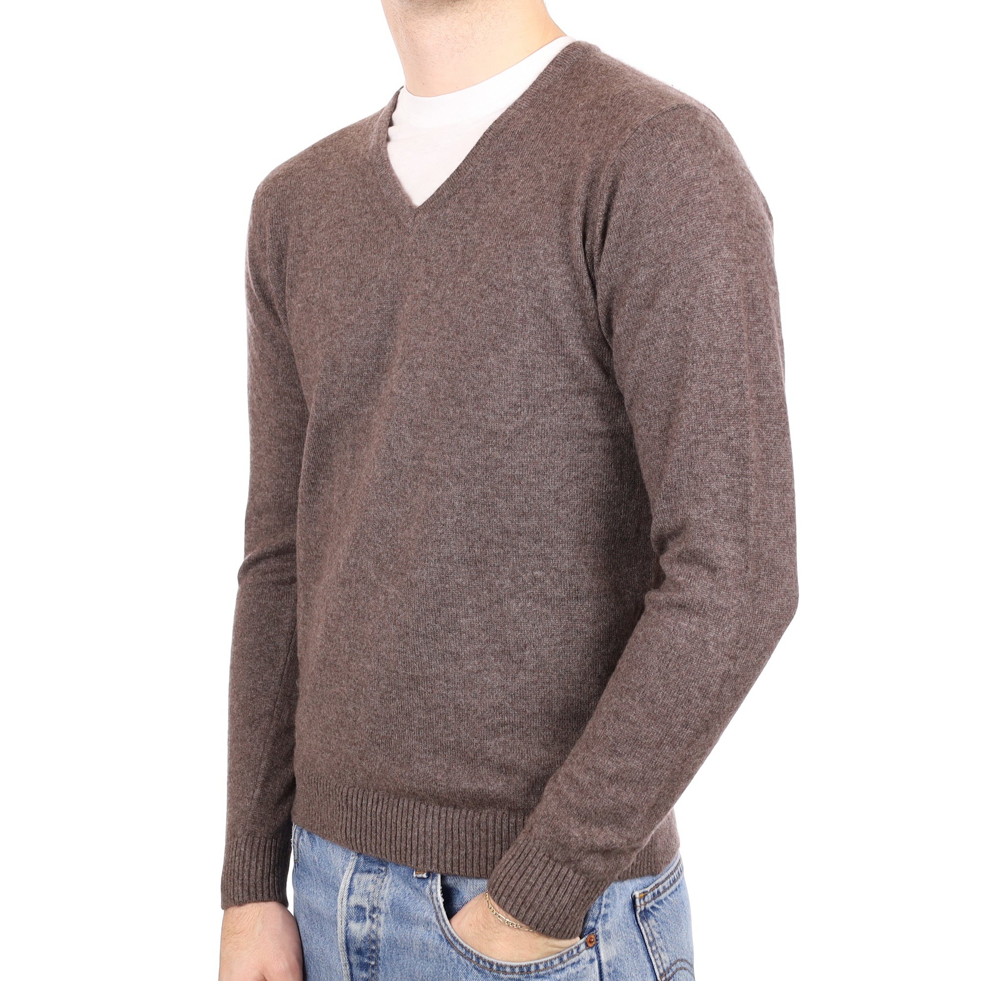 Men's Donkey Brown Cashmere V Neck Jumper Medium