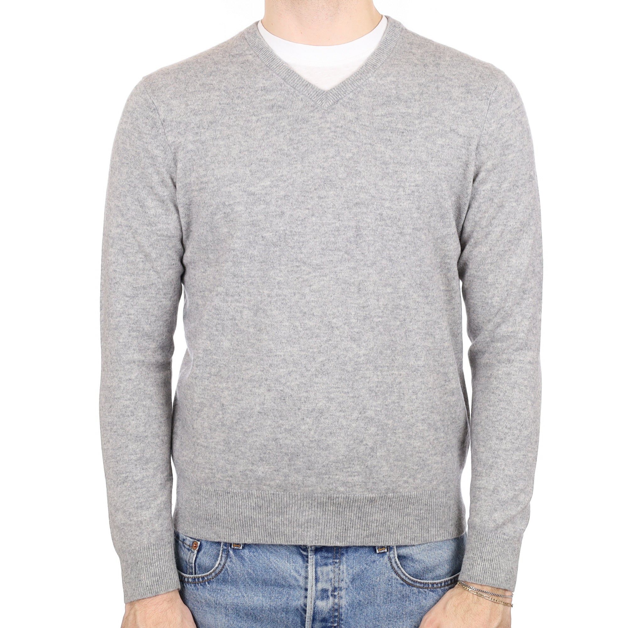 Men's Smoke Grey Cashmere V Neck Jumper Medium