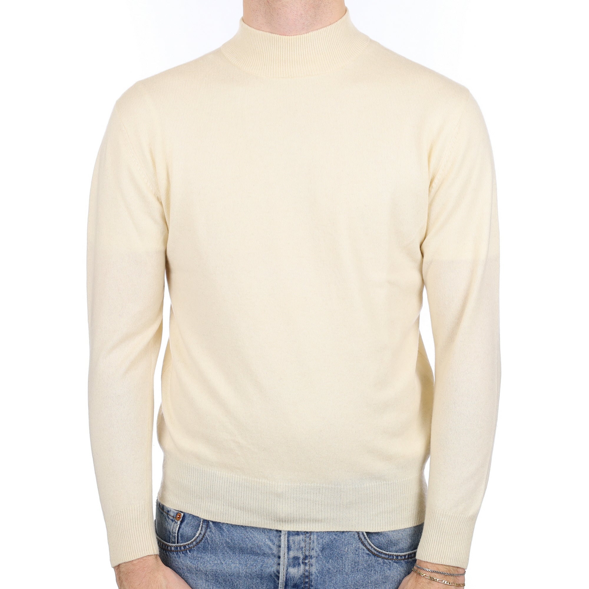 Men's Vanilla Cream Cashmere Turtle Neck Jumper Medium