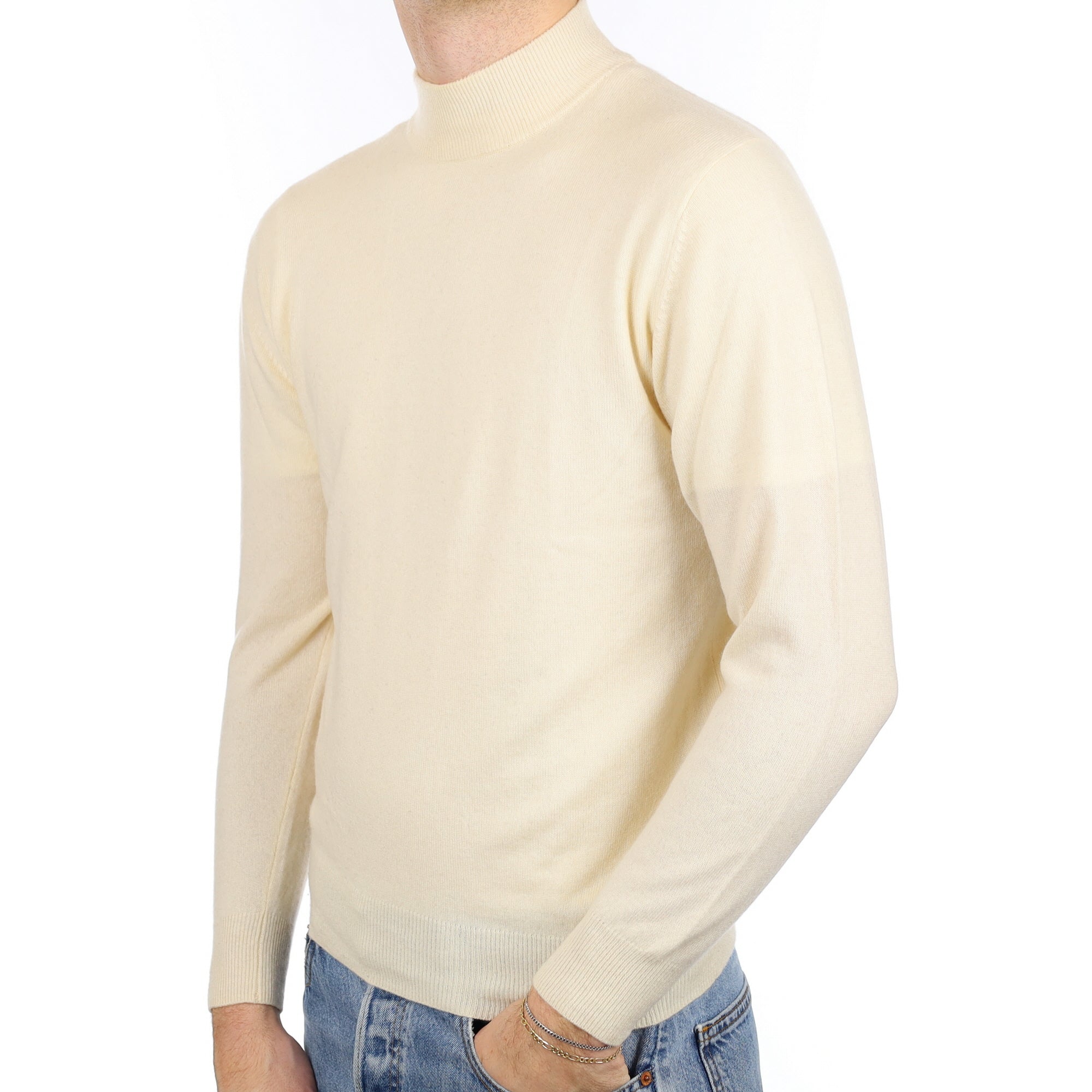 Men's Vanilla Cream Cashmere Turtle Neck Jumper Medium