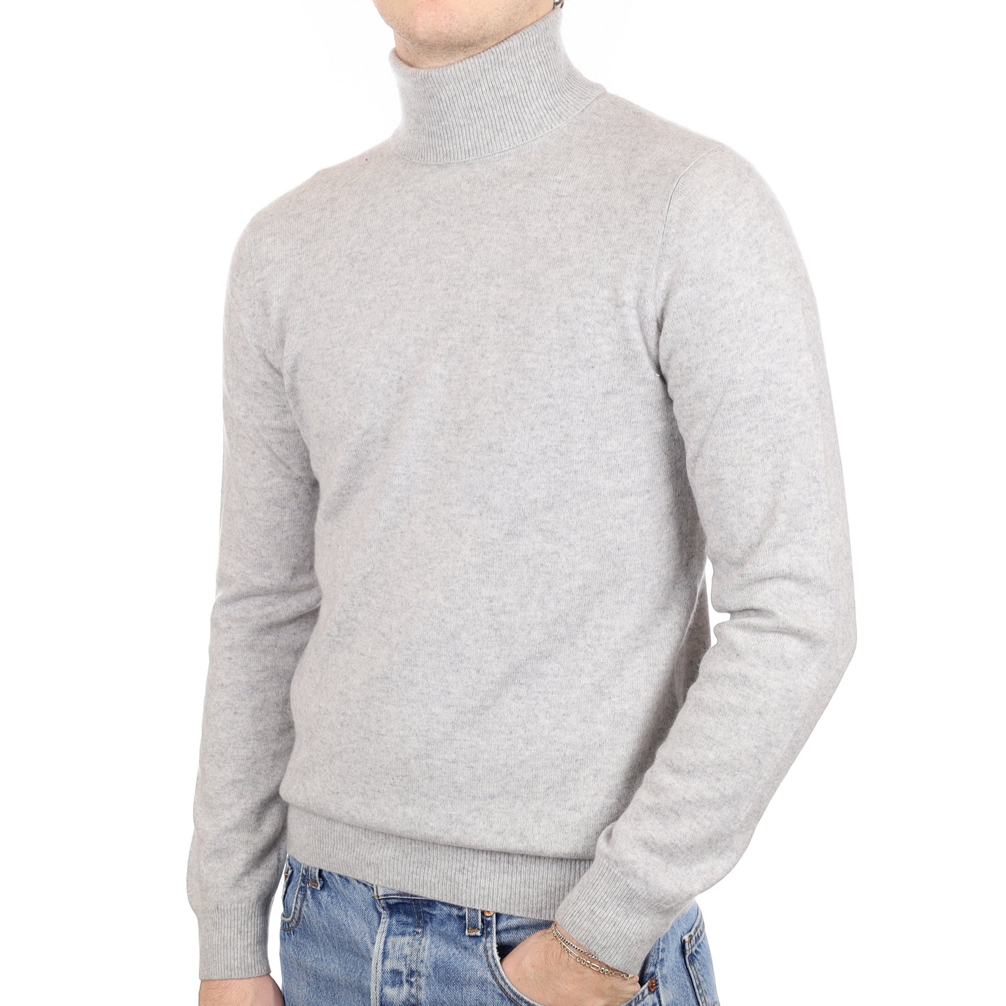 Men's smoke Grey Cashmere Polo Neck Jumper Medium
