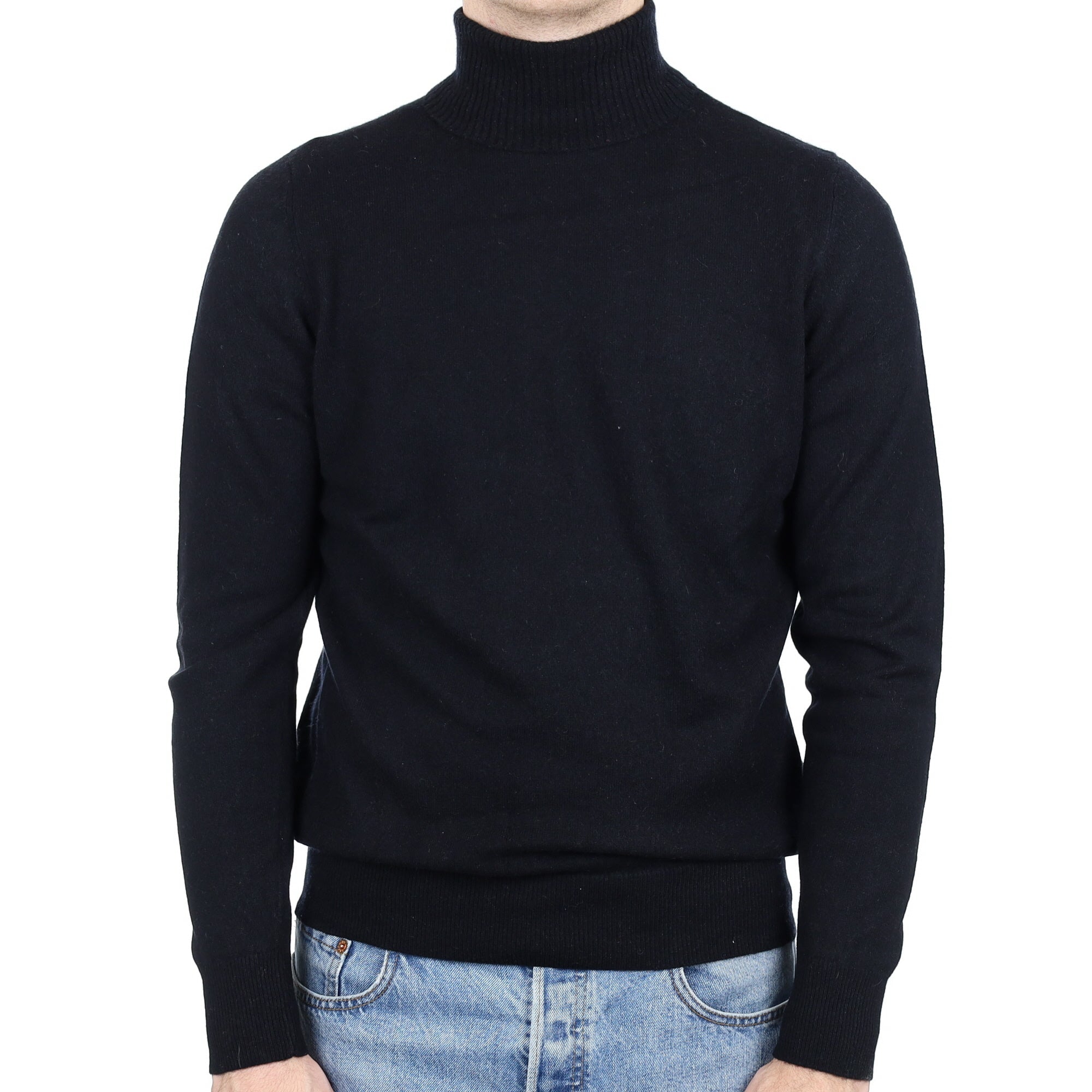 Men's Black Cashmere Polo Neck Jumper Medium