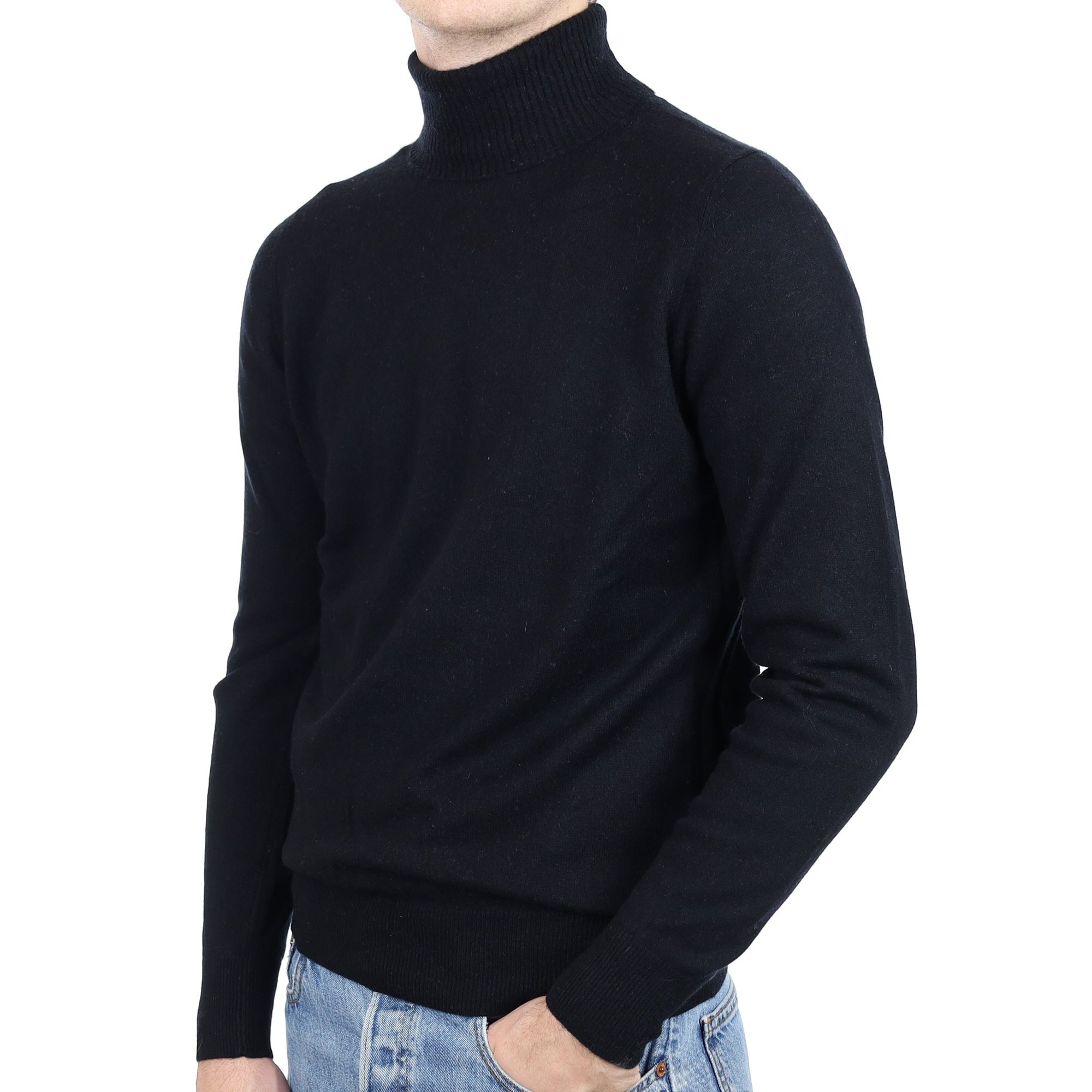 Men's Black Cashmere Polo Neck Jumper Medium