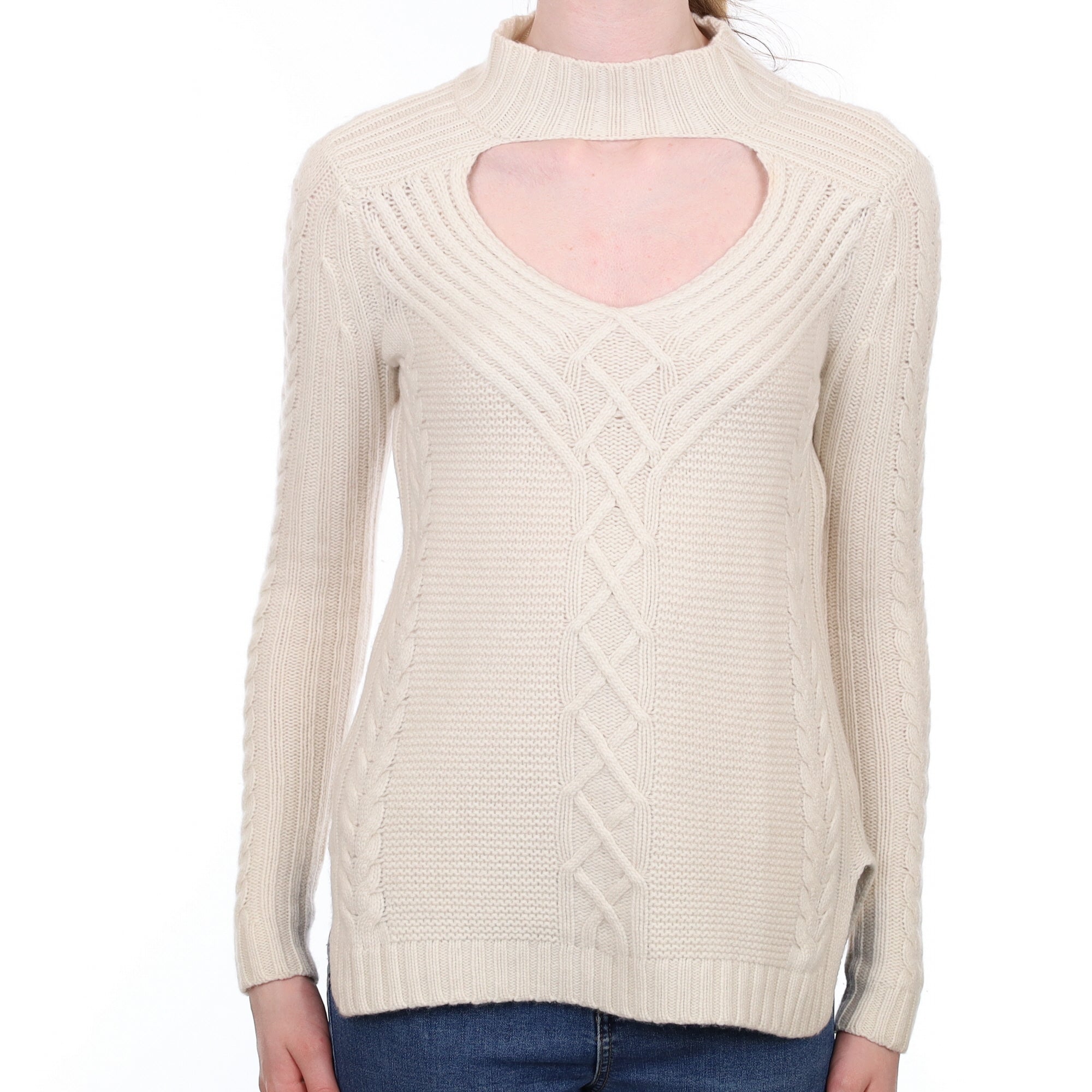 Ivory Chunky Cashmere Cut Out Turtle Neck Jumper Extra Small
