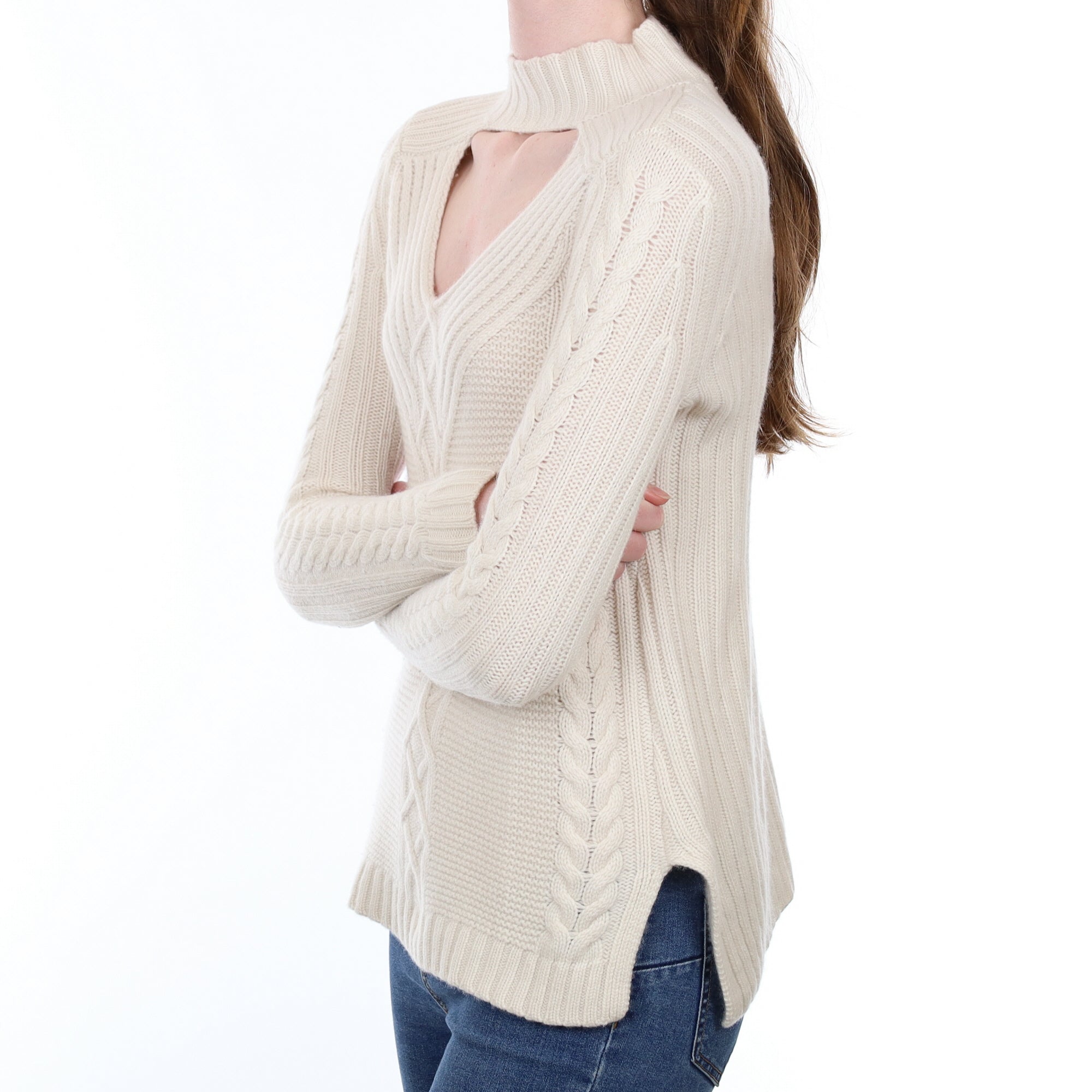 Ivory Chunky Cashmere Cut Out Turtle Neck Jumper Extra Small