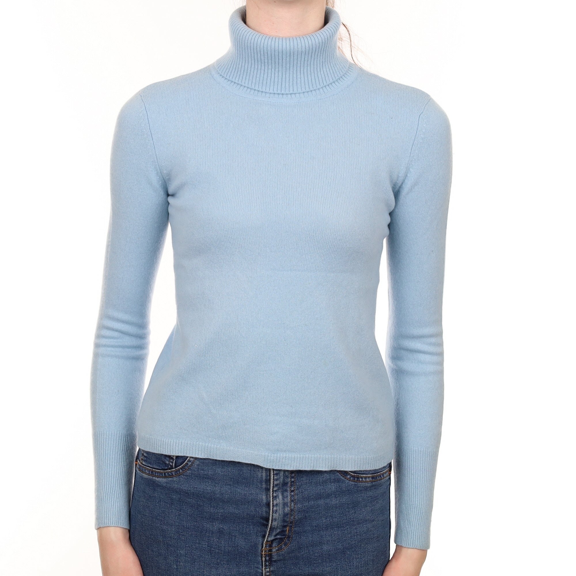 Sky Blue Cashmere Polo Neck Jumper Extra Small