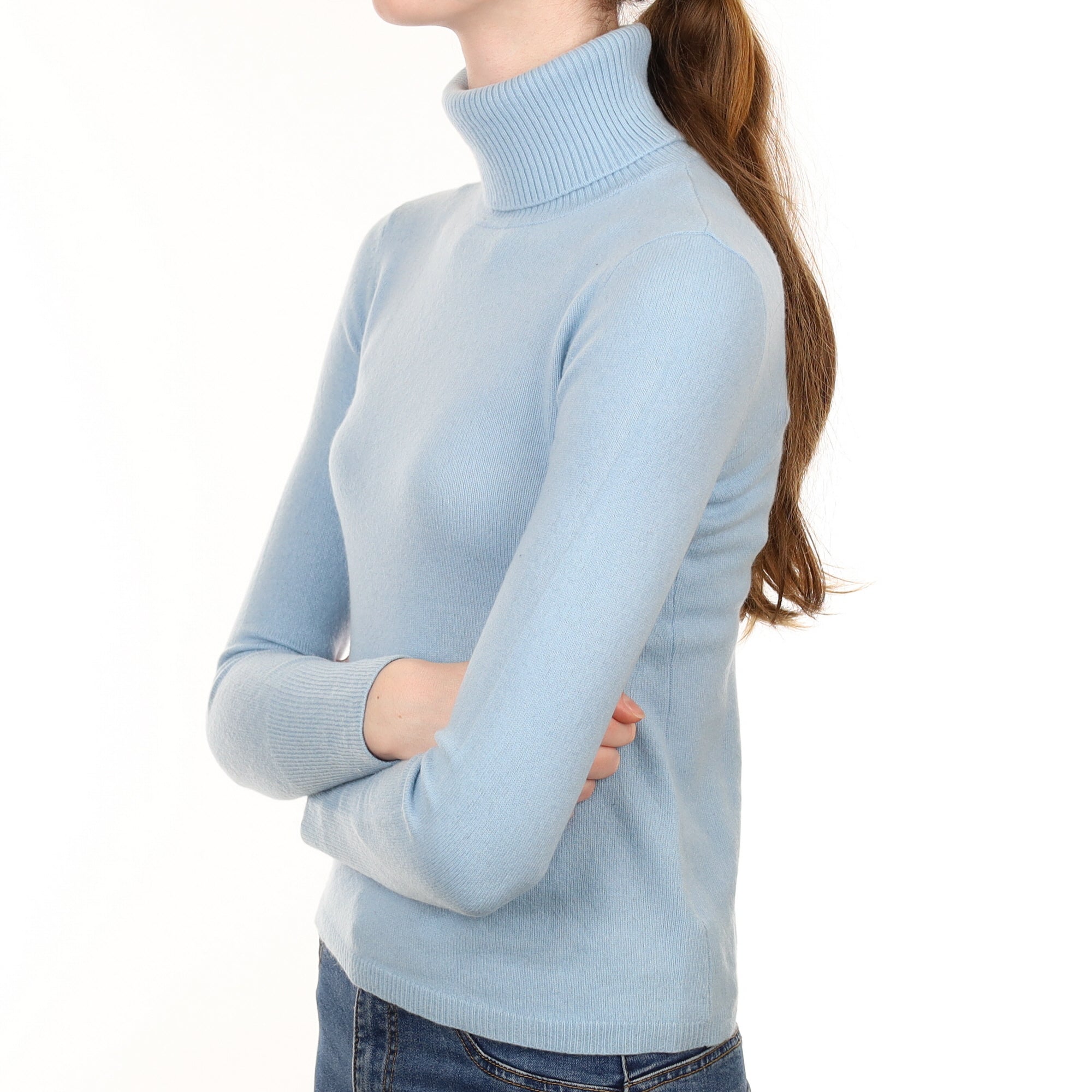 Sky Blue Cashmere Polo Neck Jumper Extra Small