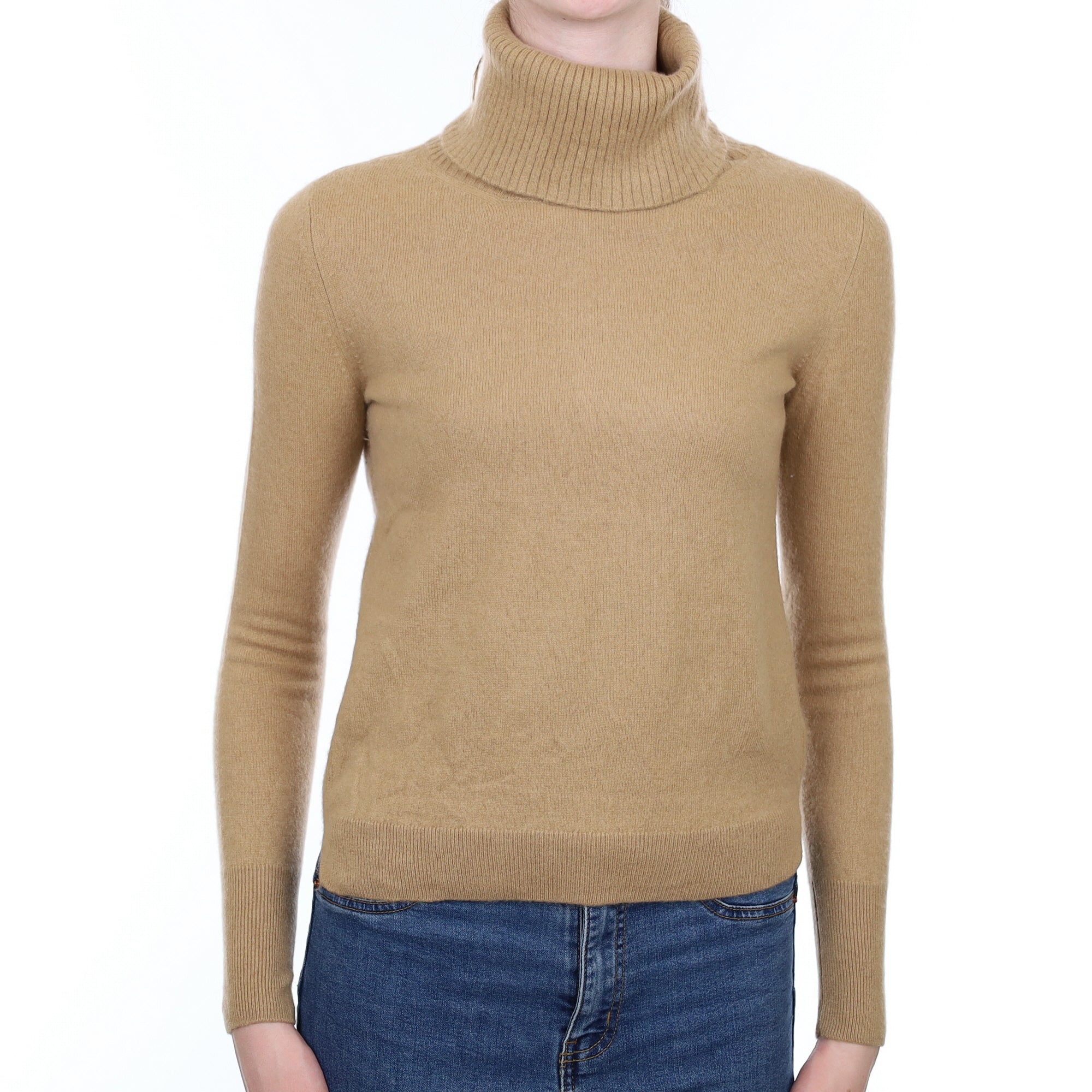 Caramel Brown Cashmere Polo Neck Jumper Extra Small