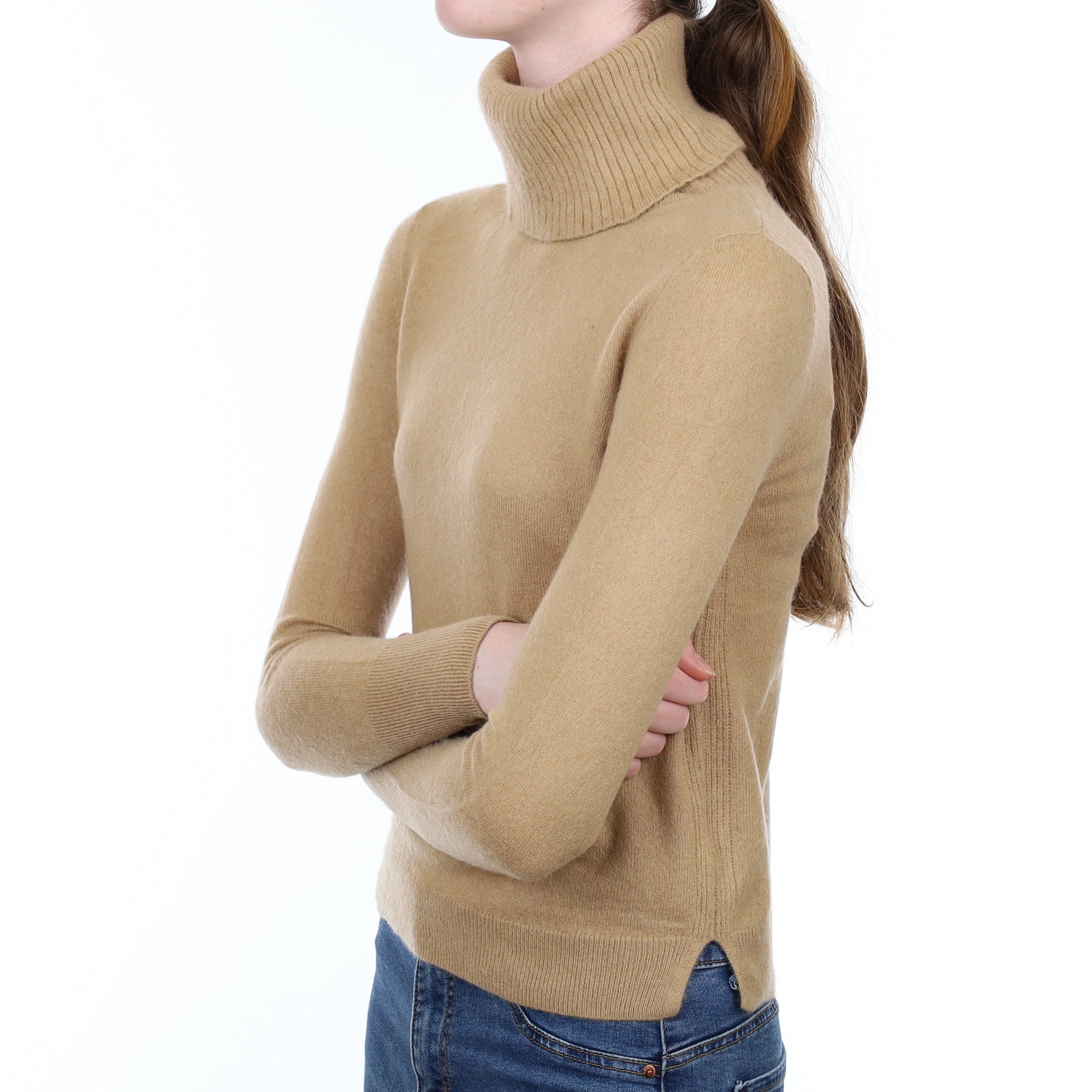 Caramel Brown Cashmere Polo Neck Jumper Extra Small
