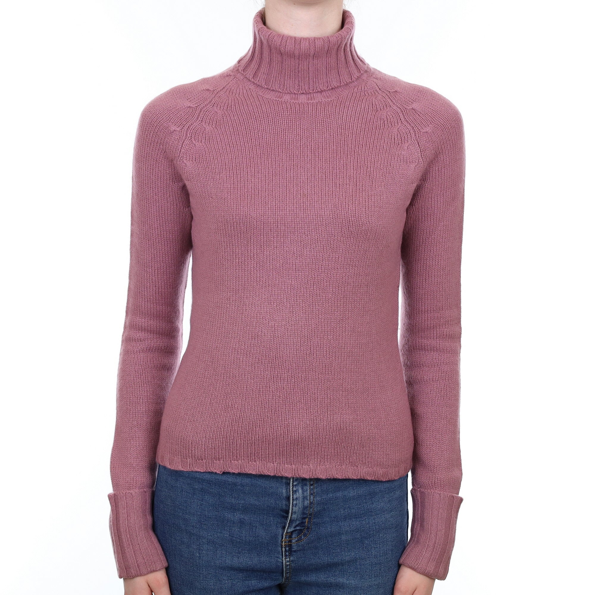 Mauve Purple Heavy Knit Cashmere Polo Neck Jumper Extra Small